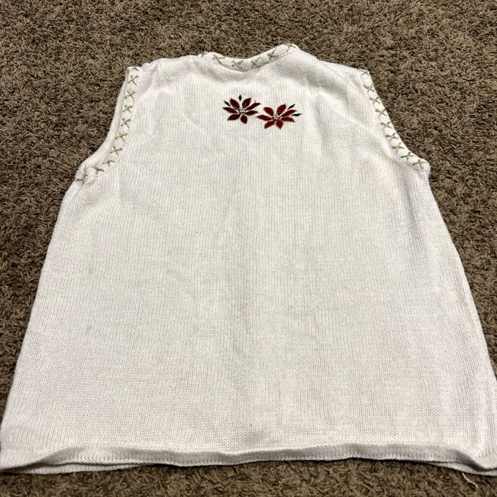 Vintage Bobbie Brooks Ivory Sweater Vest Poinsettia Beaded Christmas Women's S A28 Vest Knit Sleeveless Holiday Floral 90s? Size S / US 4 / IT 40 - 4 Thumbnail