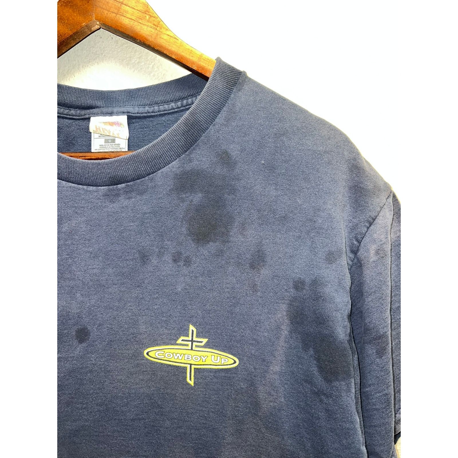 Fruit Of The Loom Vintage Cowboy Up Shirt Fauth Bull Riding 4:13 Stained Tee L Size US L / EU 52-54 / 3 - 4 Thumbnail