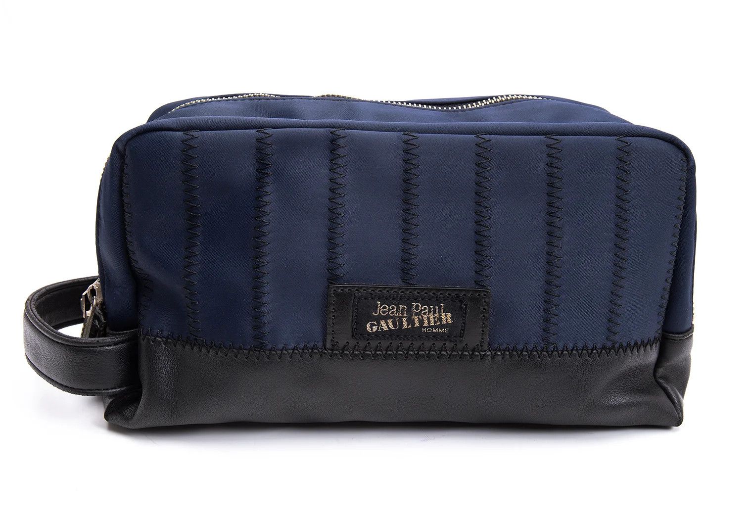 Jean Paul Gaultier Zigzag Stitch Double Compartment Clutch Bag in Navy Black Size ONE SIZE - 2 Thumbnail