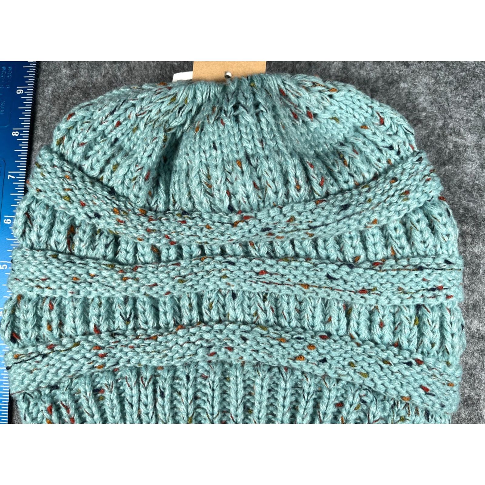 Vintage C.C Exclusive Beanie Women One Size Blue Acrylic Knit Messy Bun Outdoor Ski Size ONE SIZE - 3 Thumbnail