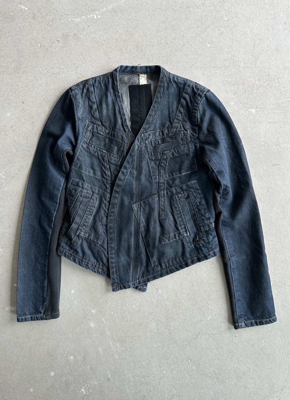 image of Avant Garde x Rick Owens Rick Owens- Slab A/w 2003 Waxed Denim Jacket in Navy, Women's (Size Small)