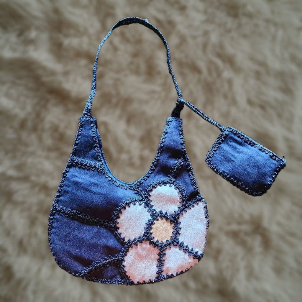 Vintage Frankie & Johnnie Crocheted Woven Purse Blue Floral Flower Boho Hippie Shoulder Bag Women Size ONE SIZE - 1 Thumbnail