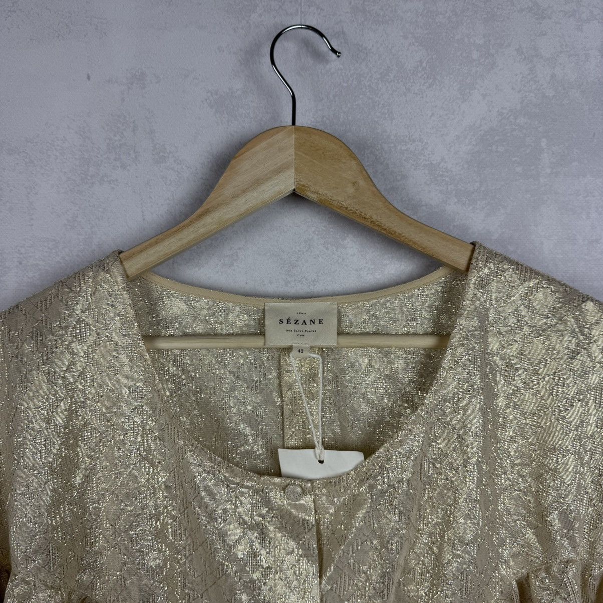Sezane NWT Sezane Cristina Cotton Gold Metallic Ruched Blouse Size M / US 6-8 / IT 42-44 - 8 Thumbnail