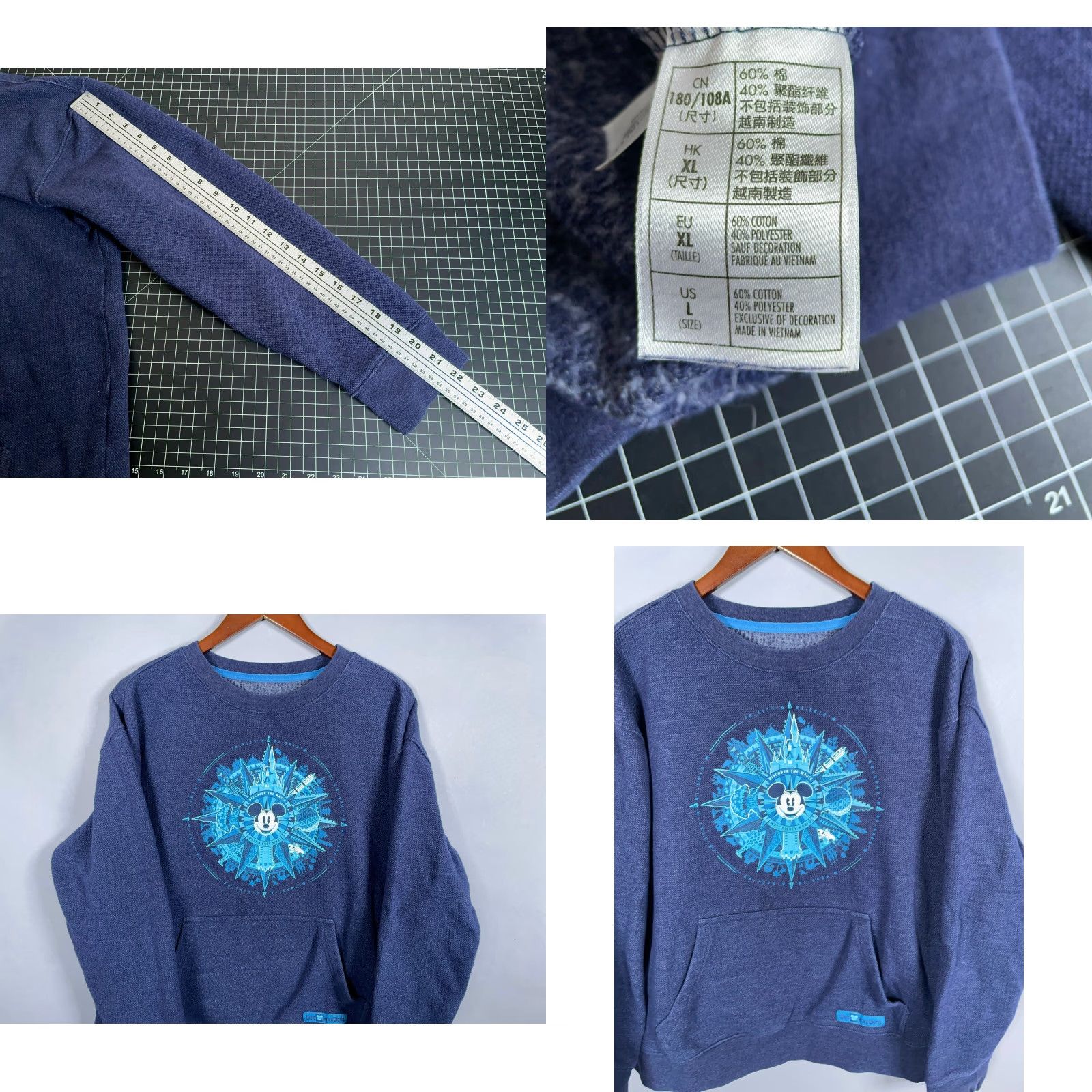 Disney VINTAGE Disney Sweatshirt Mickey Mouse Dark Blue Pique Cotton Front Graphic Pocket Adult Large Mens Disney Park 90s Cartoon Crew Neck Pullover Size US L / EU 52-54 / 3 - 8 Thumbnail