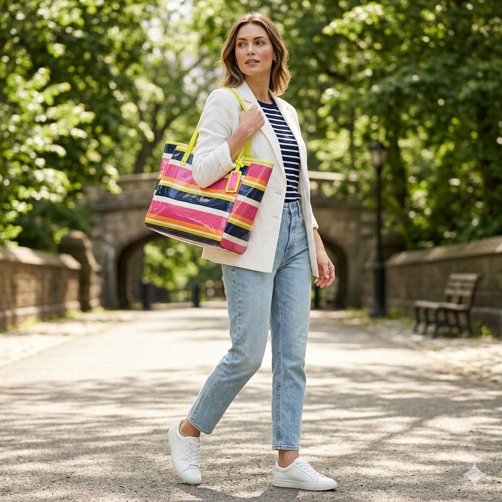Nine West Nine West 11x11x5.5" Tote Bag Plastic Double Handles Rainbow Size ONE SIZE - 3 Thumbnail