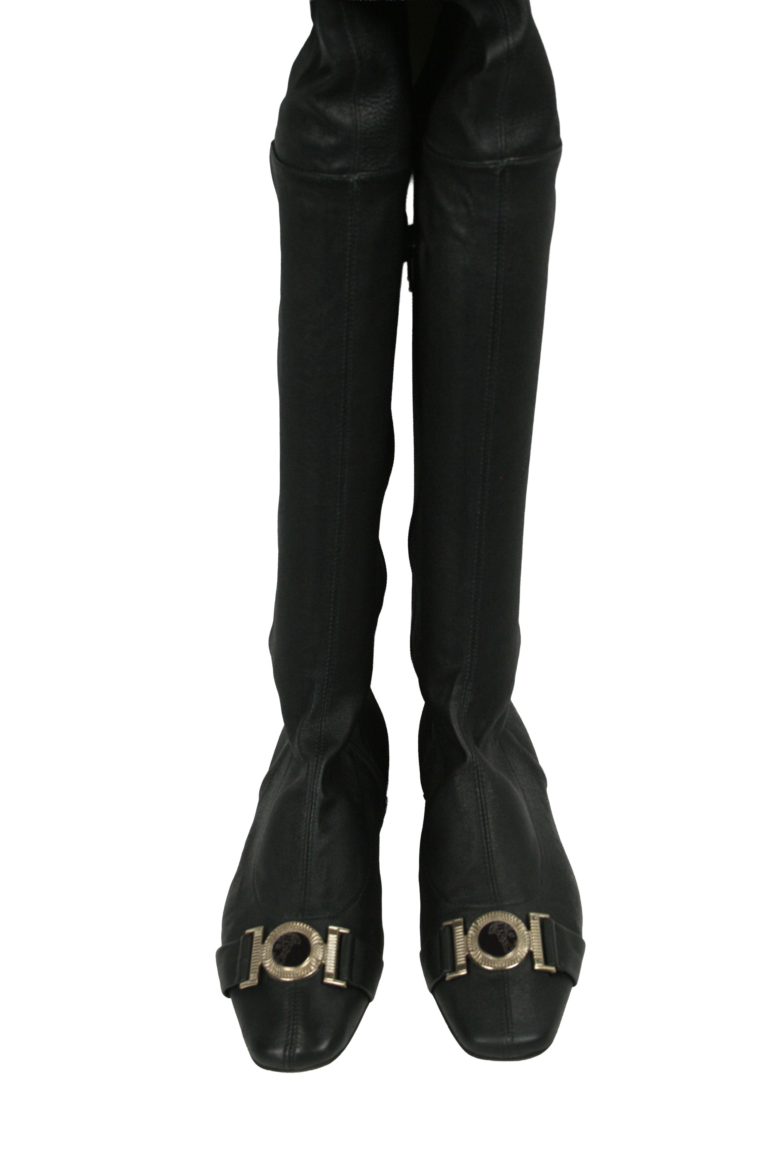 Versace 00S Medusa Logo Straps Leather Y2K Overknees Boots Vintage Size US 8 / IT 38 - 11 Thumbnail
