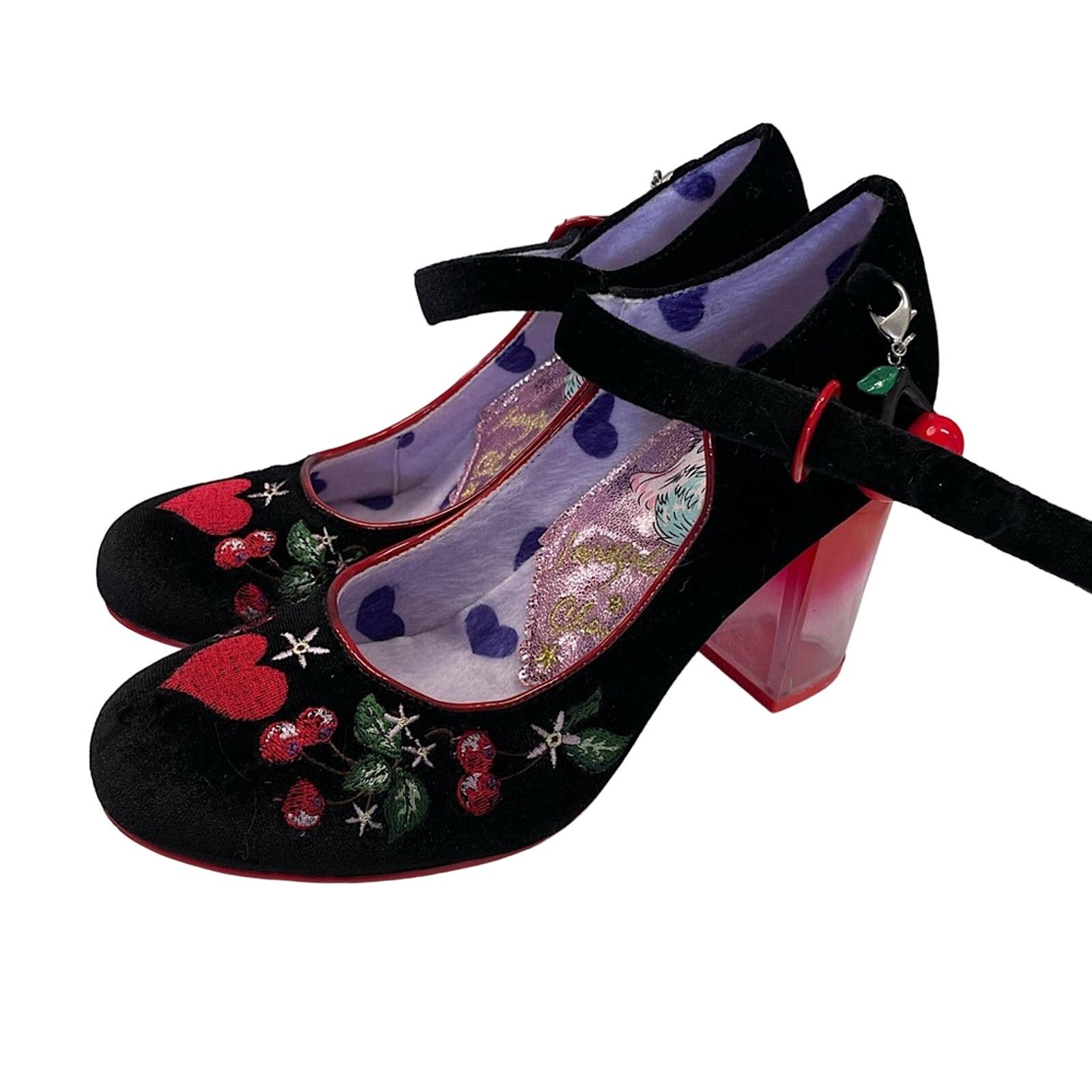 Frankie Morello Black velvet red cherries lucite heels women’s Shoe size 7 Size US 7 / IT 37 - 1 Thumbnail
