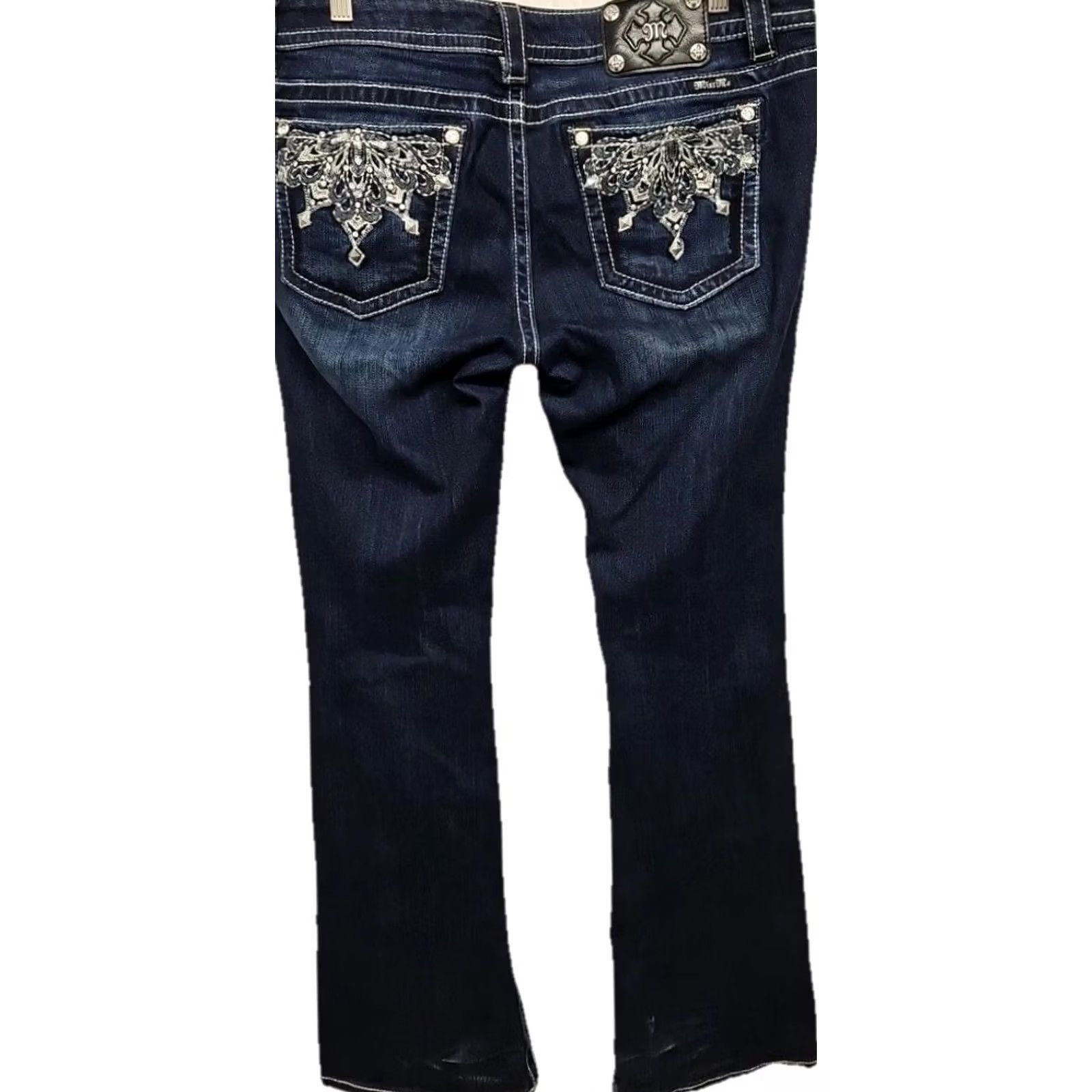 Miss Me VINTAGE Miss Me Signature Bootcut Jeans Womens 32 Dark Wash Embellished Western Rhinestone Pockets Denim Jeans Womens Size 24" / US 00 / IT 34 - 6 Thumbnail