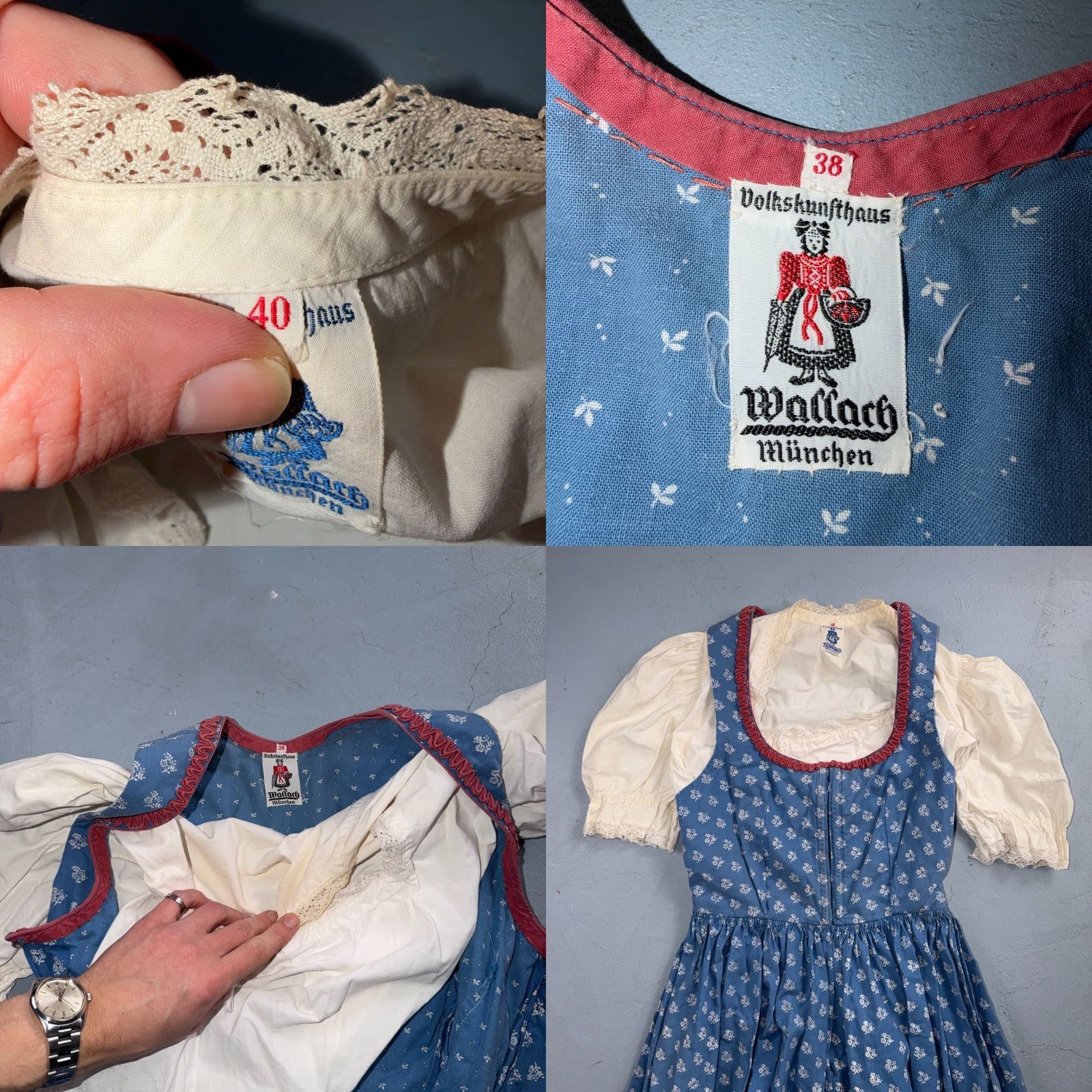 Vintage VINTAGE Wallach Wallach Volkskunfthaus Munchen Antique Dress German Smocked Handmade Dirndl 50s Gold 1900s Size XS / US 0-2 / IT 36-38 - 8 Thumbnail
