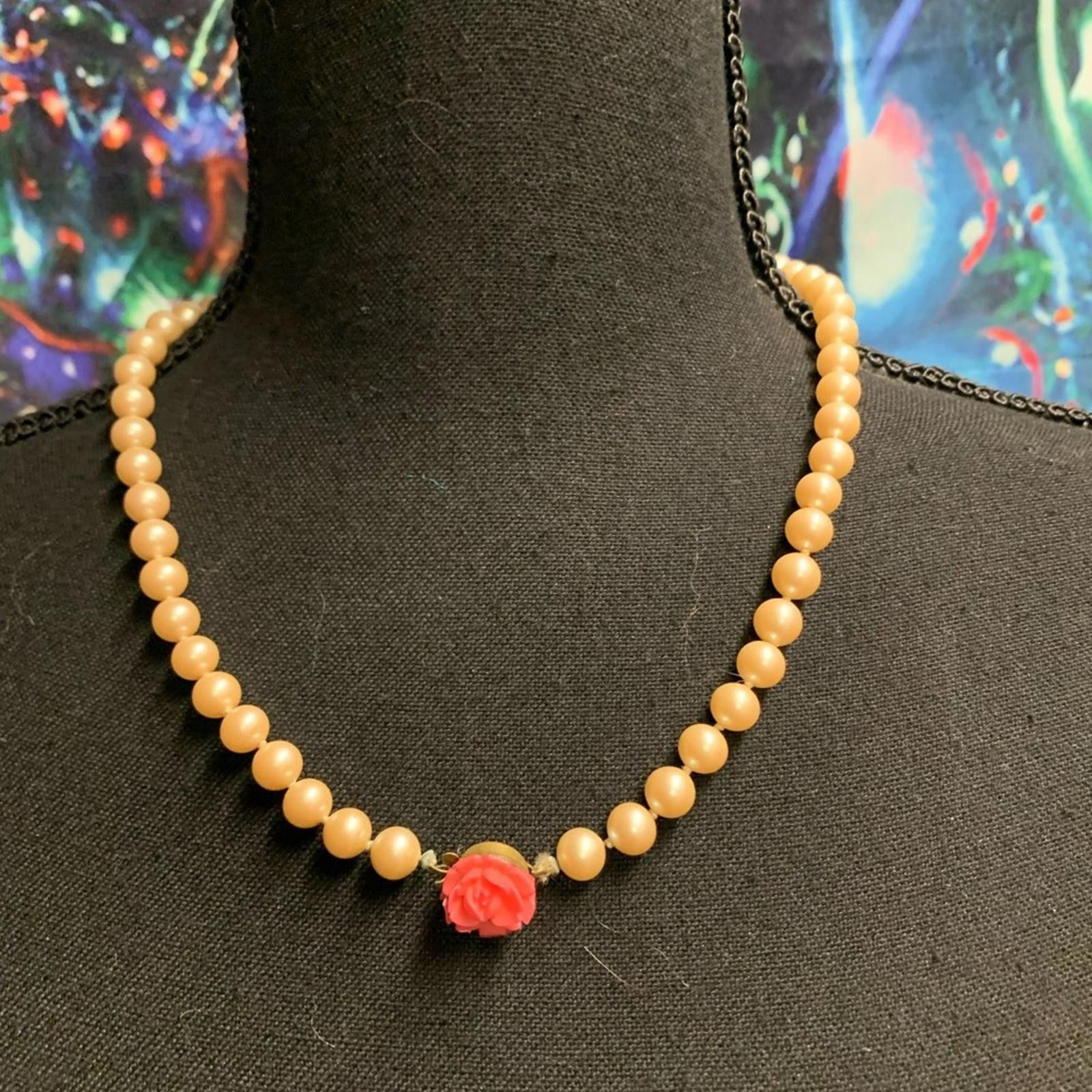 Designer Cream and Red Beaded Necklace with Central Focal Point Size ONE SIZE - 1 Thumbnail