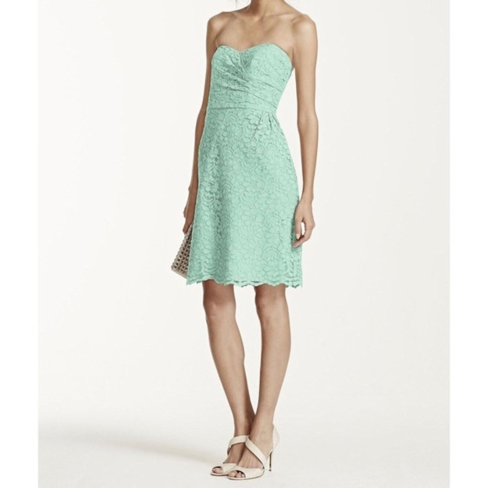 Other David’s Bridal Teal Short Strapless Lace Dress Size XS / US 0-2 / IT 36-38 - 2 Thumbnail