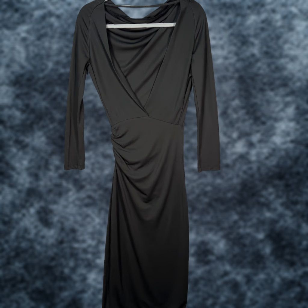 Vintage JLUXLABEL Black Long Sleeve Maxi Dress Draped Necklace Ruched Side W/ Draped Neckline & Side Ruching Womens S Size S / US 4 / IT 40 - 1 Thumbnail