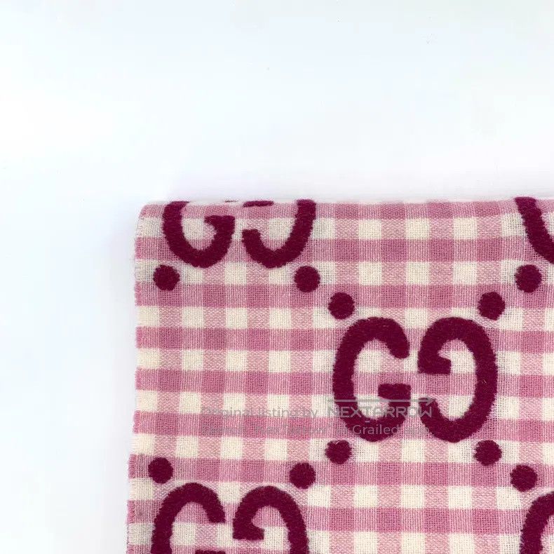 Gucci Gucci Pink logo jacquard full-print wool tassel scarf Size ONE SIZE - 3 Thumbnail