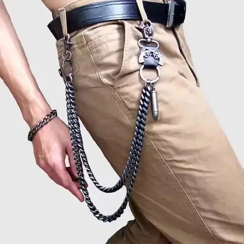 Jewelry Hip hop punk horns skull metal casual wild pants chain Size ONE SIZE - 4 Thumbnail