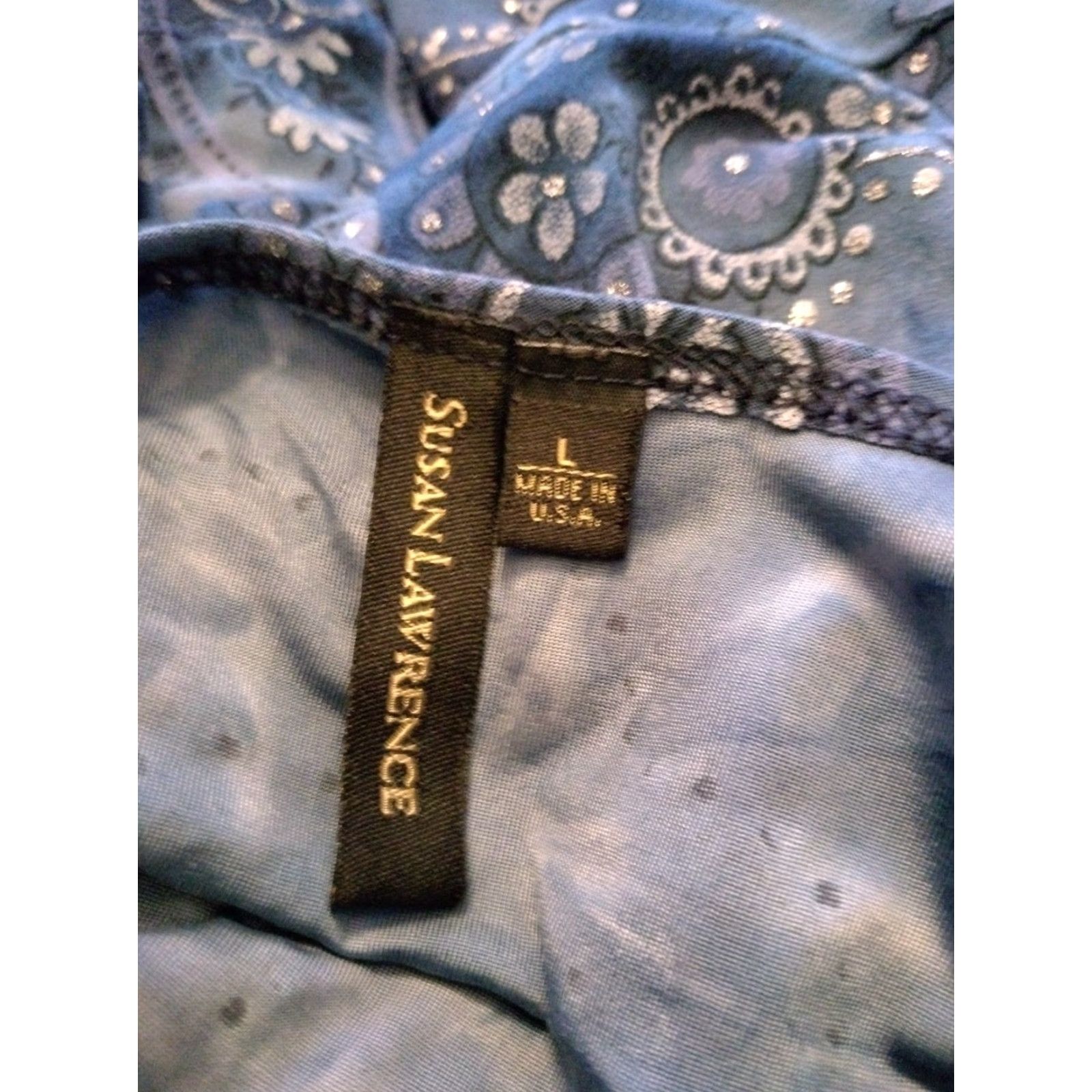 Vintage VINTAGE Susan Lawrence Shirt Blouse L Blue Floral Paisley Metallic 3/4 Sleeve Square Neck Womens Size L / US 10 / IT 46 - 5 Thumbnail