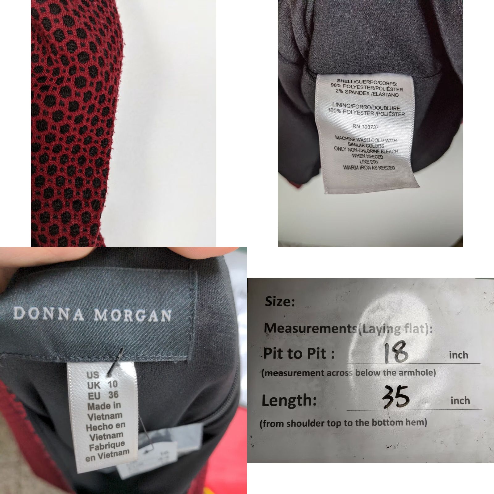 Donna Morgan Donna Morgan Women's Geometric Ruched-Sleeve Knit V-Neck Dress Size 6 Red Black A-Line Puff Sleeve Size M / US 6-8 / IT 42-44 - 8 Thumbnail