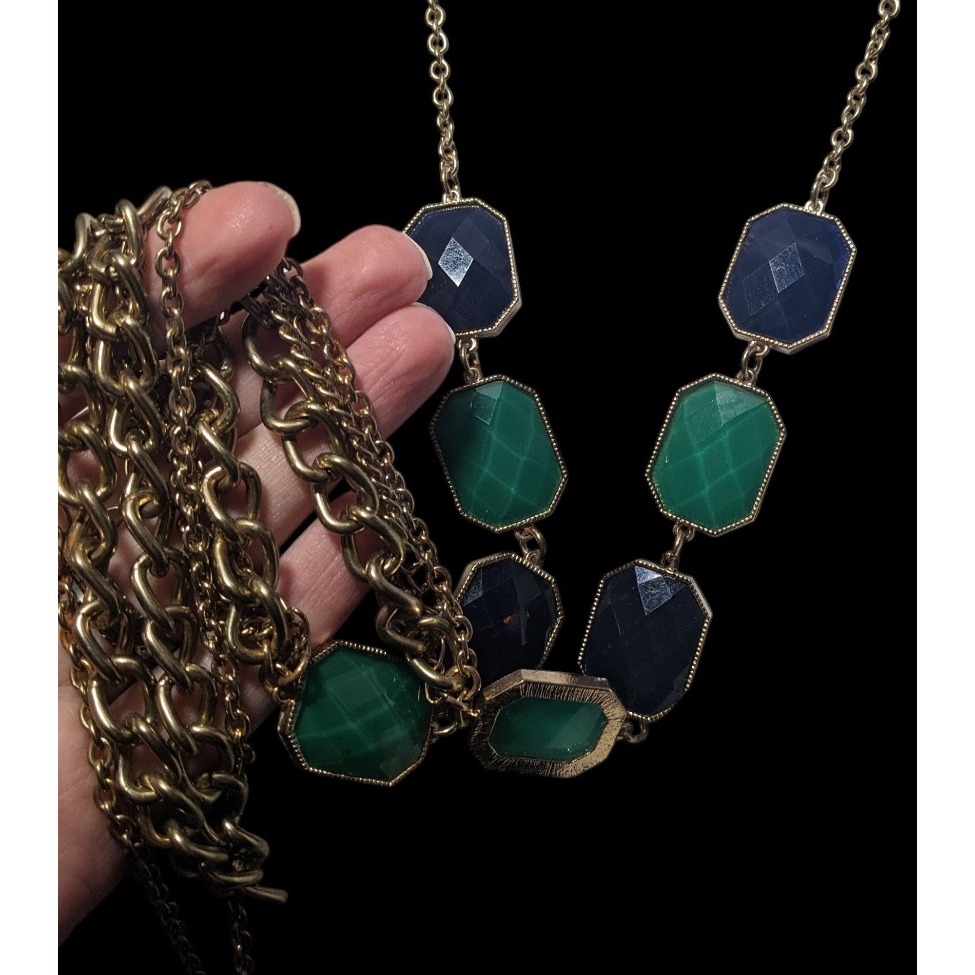 Other Y2k Chunky Glam Gold Tone Blue And Green Gemmed Multilayer S Size ONE SIZE - 7 Thumbnail
