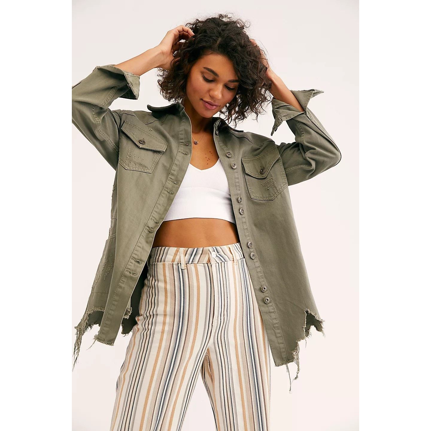 Free People New Free People Moonchild Denim Shirt Jacket $128 S Olive Size S / US 4 / IT 40 - 1 Thumbnail