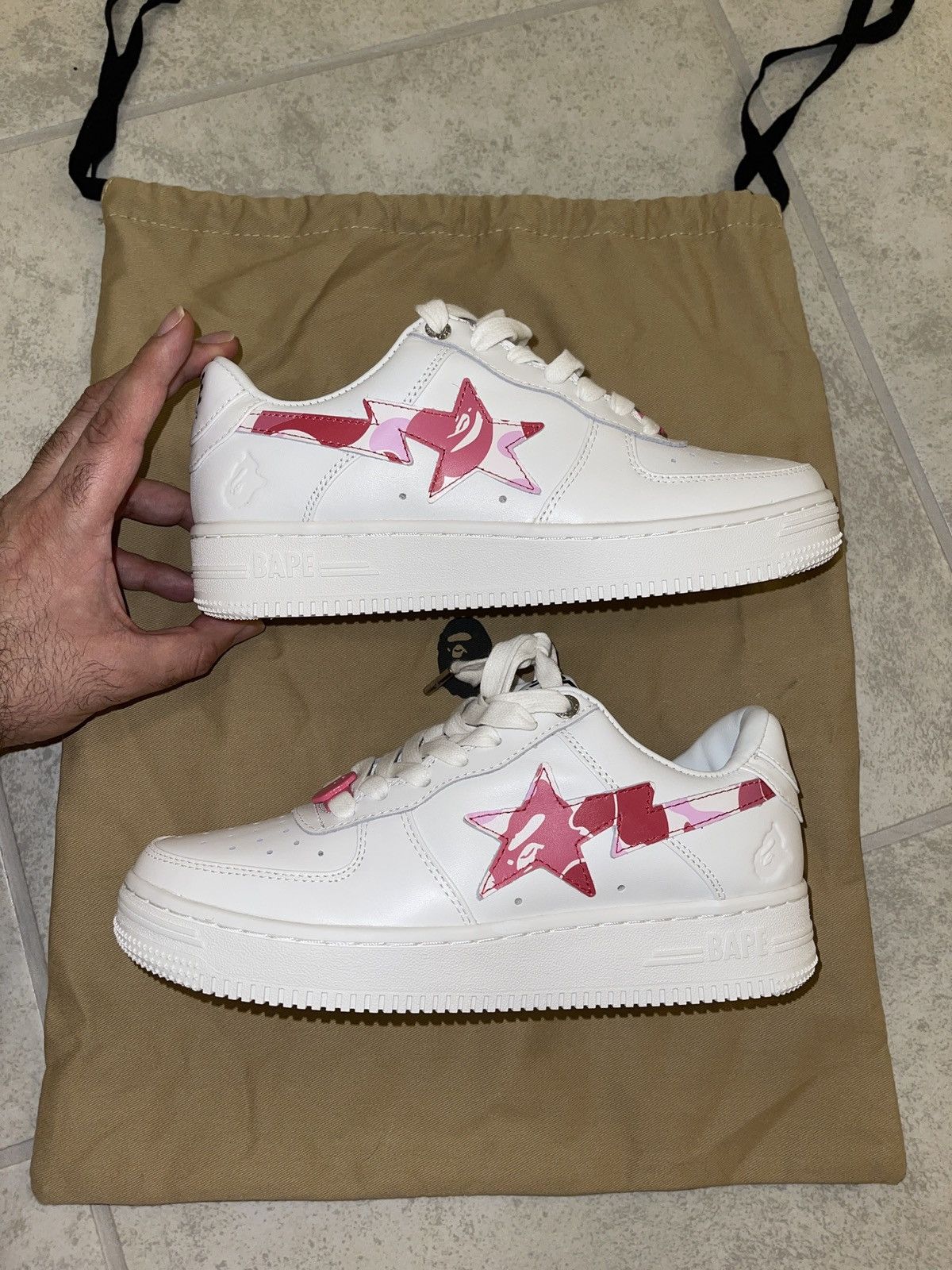 image of Pink Abc Camo Bape Sta Shoes in White, Women's (Size 6)