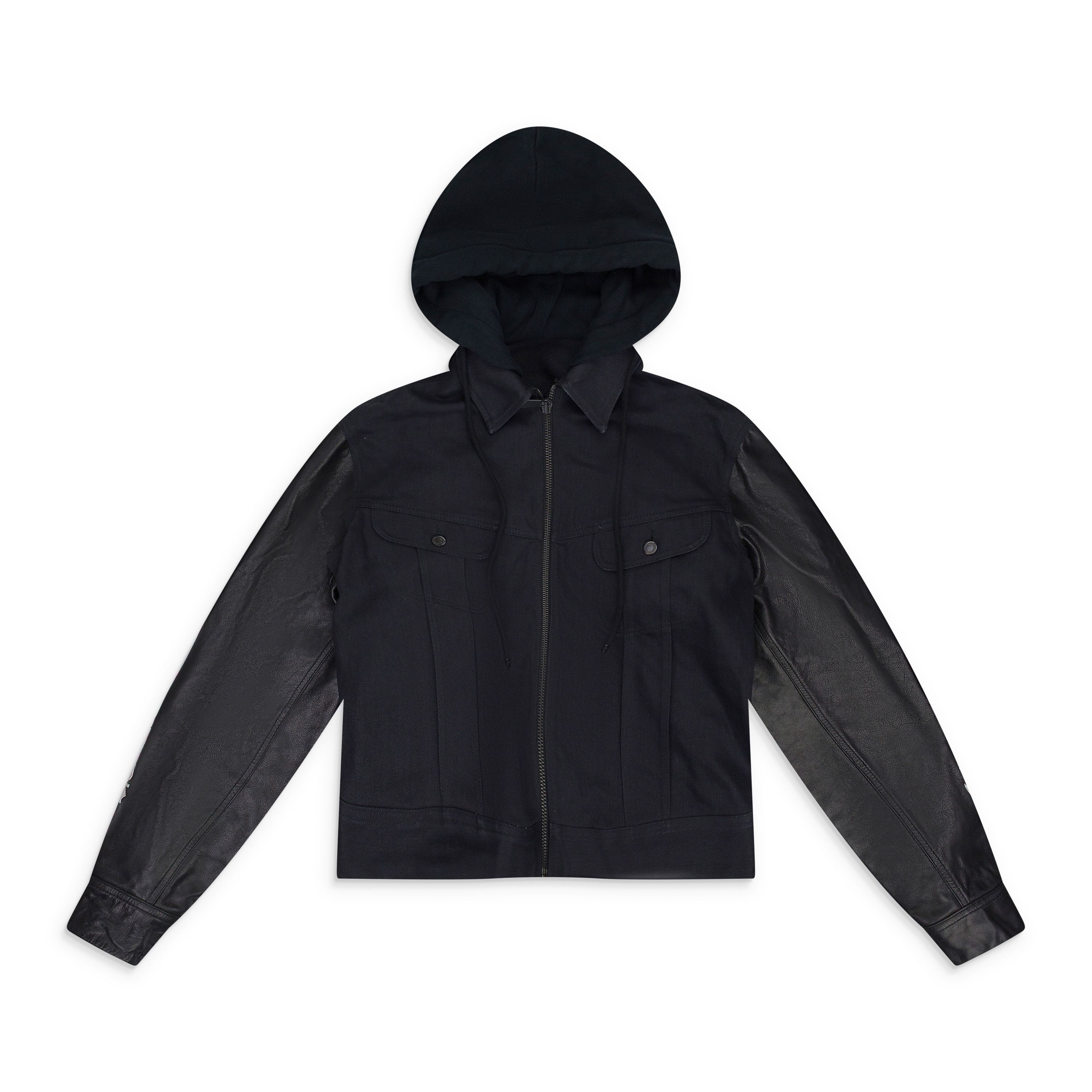 Marcelo Burlon Marcelo Burlon BLACK UNKNOWN CABAN WITH WHITE GRAPHIC DENIM JACKET SIZE L Size US L / EU 52-54 / 3 - 1 Thumbnail
