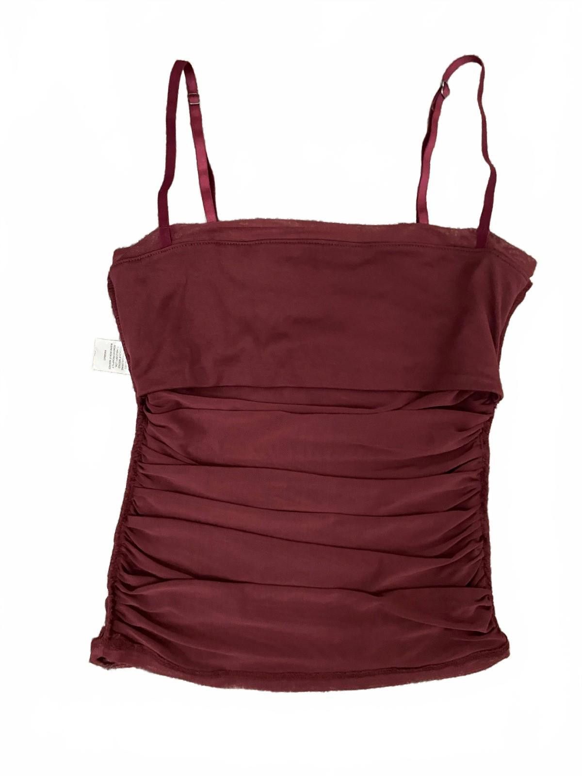 Other OPEN EDIT Ruched Sheer Mesh Top in Burgundy (SMALL) Size S / US 4 / IT 40 - 6 Thumbnail