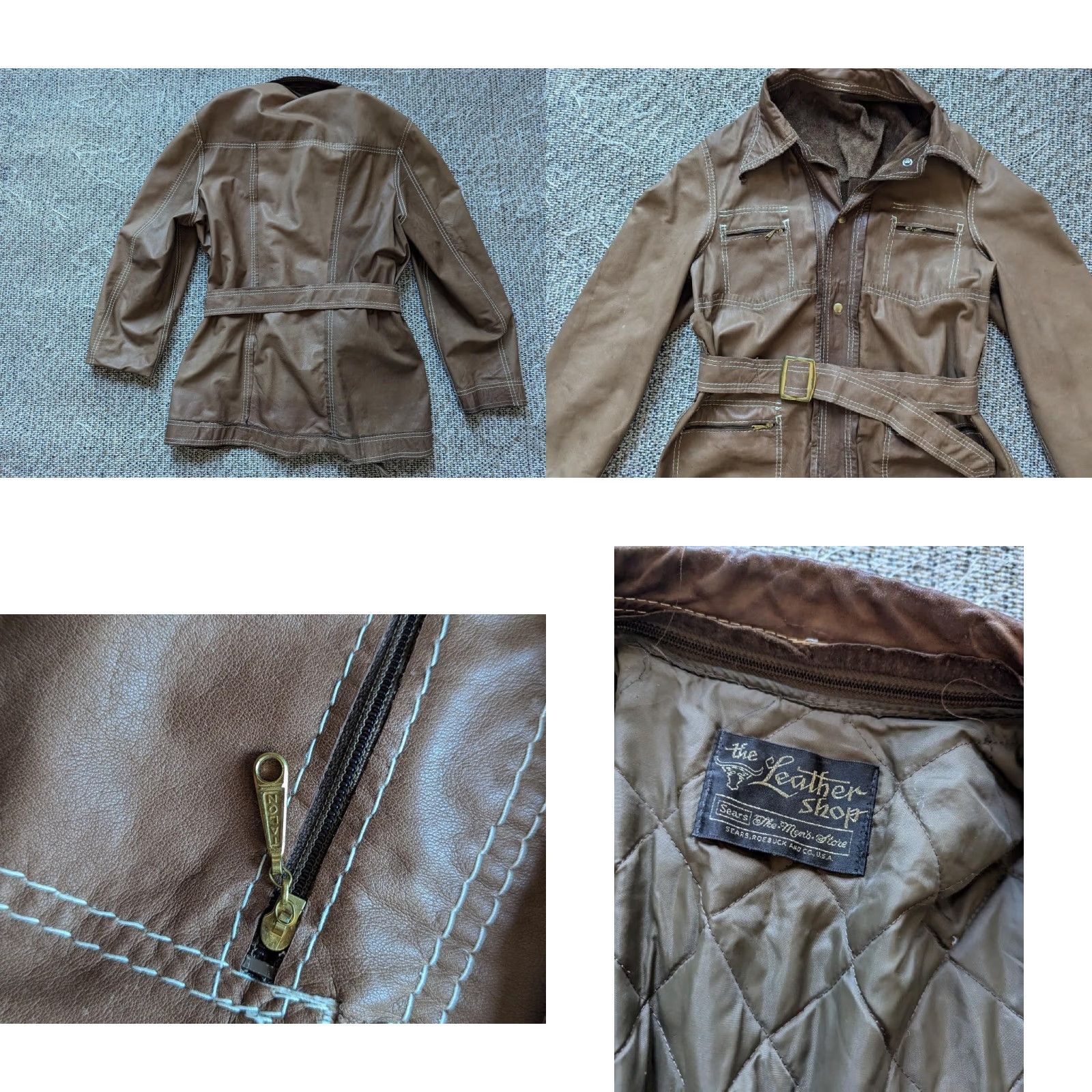 Sears VINTAGE SEARS COAT leather split-suede COWHIDE belted western jacket 42 M Brown Mens Size US M / EU 48-50 / 2 - 8 Thumbnail