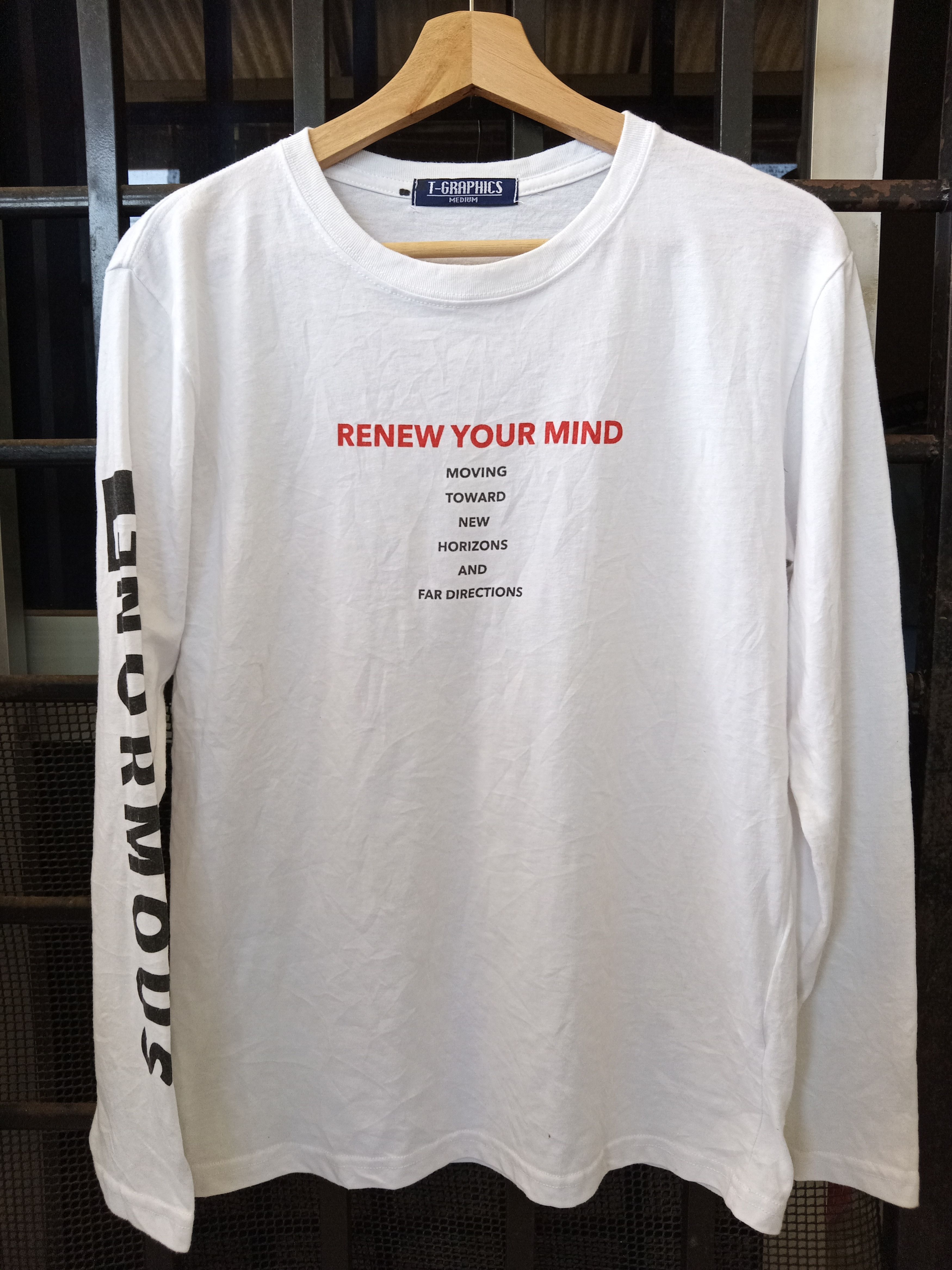 Japanese Brand T-GRAPHICS Renew Your Mind Enormous Long Sleeve T-Shirt Size US M / EU 48-50 / 2 - 1 Thumbnail