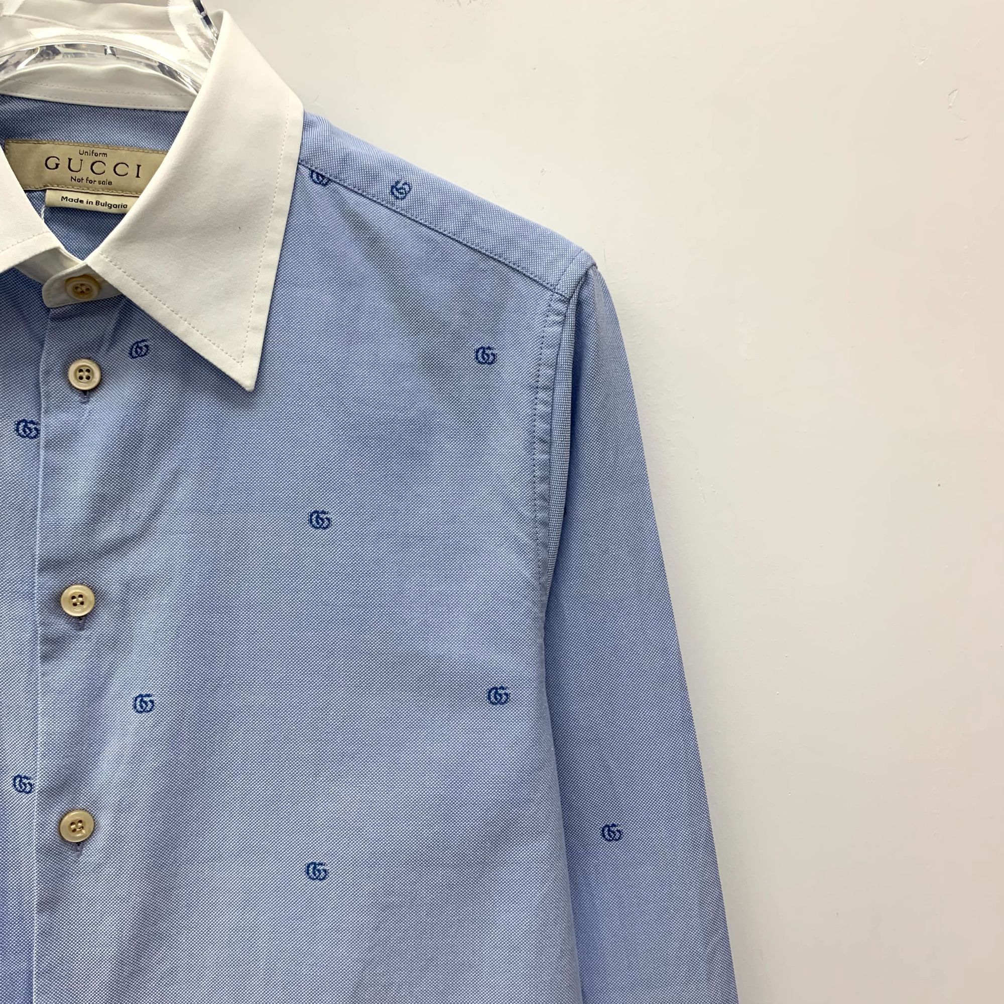 Gucci Gucci Light Blue Double G Jacquard Cotton Long-Sleeve Shirt Size XS / US 0-2 / IT 36-38 - 7 Thumbnail