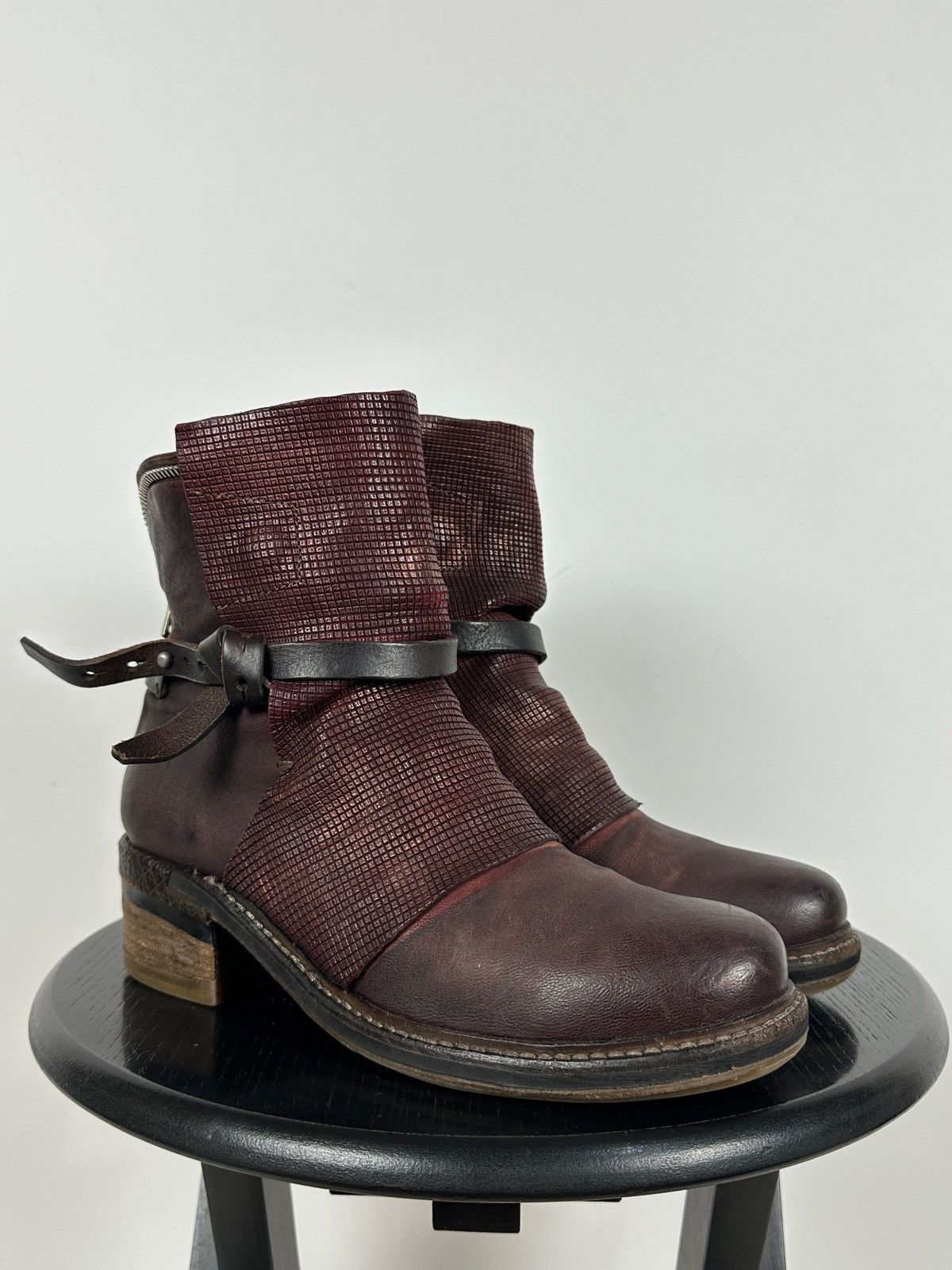 A.S.98 A.S.98. Airstep Burgundy Leather Biker Ankle Boho Boots Size US 9 / IT 39 - 11 Thumbnail