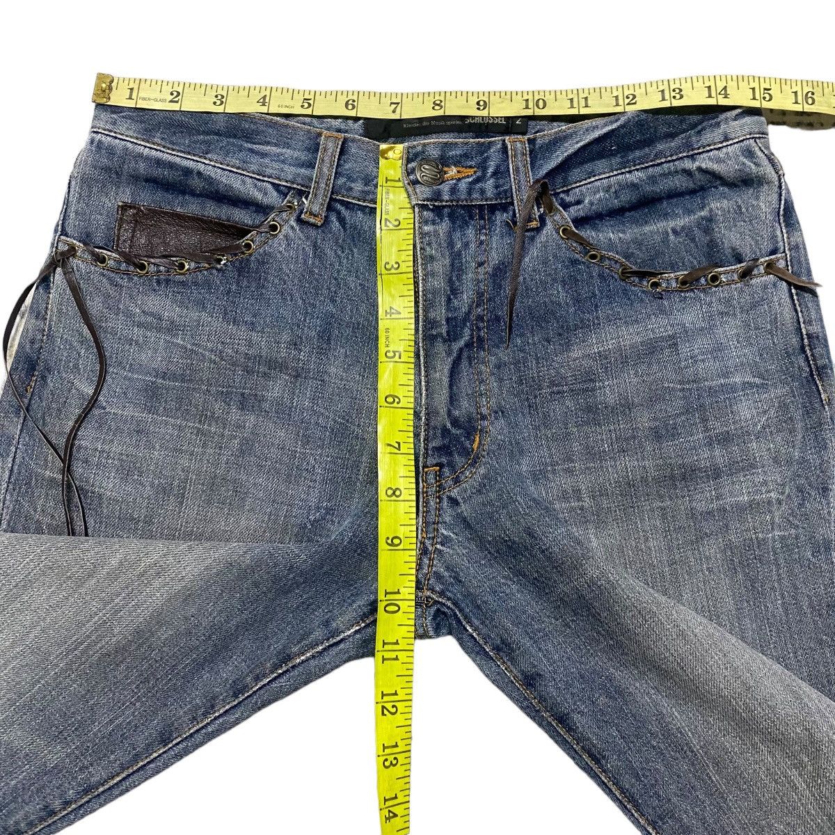Japanese Brand SCHLUSSEL Low Rise Leather Lace Denim Flare Jeans Size US 30 / EU 46 - 19 Thumbnail