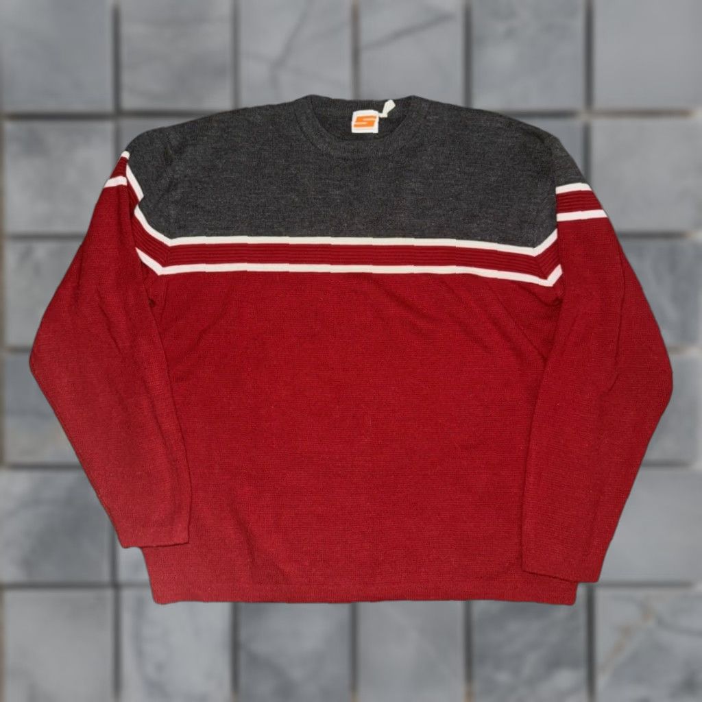 Sideout VINTAGE Sideout Sweater Striped Gray Red Crew Neck Men’s XL Grunge Y2K Skater Size US XL / EU 56 / 4 - 1 Thumbnail