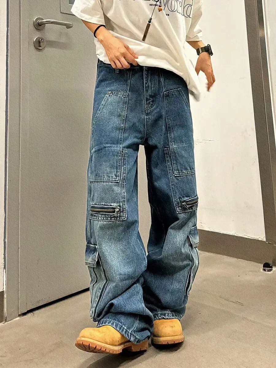 Designer × Japanese Brand × Vintage baggy faded zipper utility cargo jeans Size US 32 / EU 48 - 1 Thumbnail