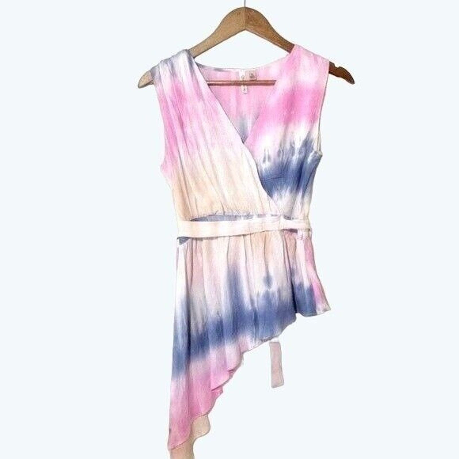 Other Versona Asymmetrical Tie-Dye Pink/Blue V-Neck Top Small Size S / US 4 / IT 40 - 1 Thumbnail