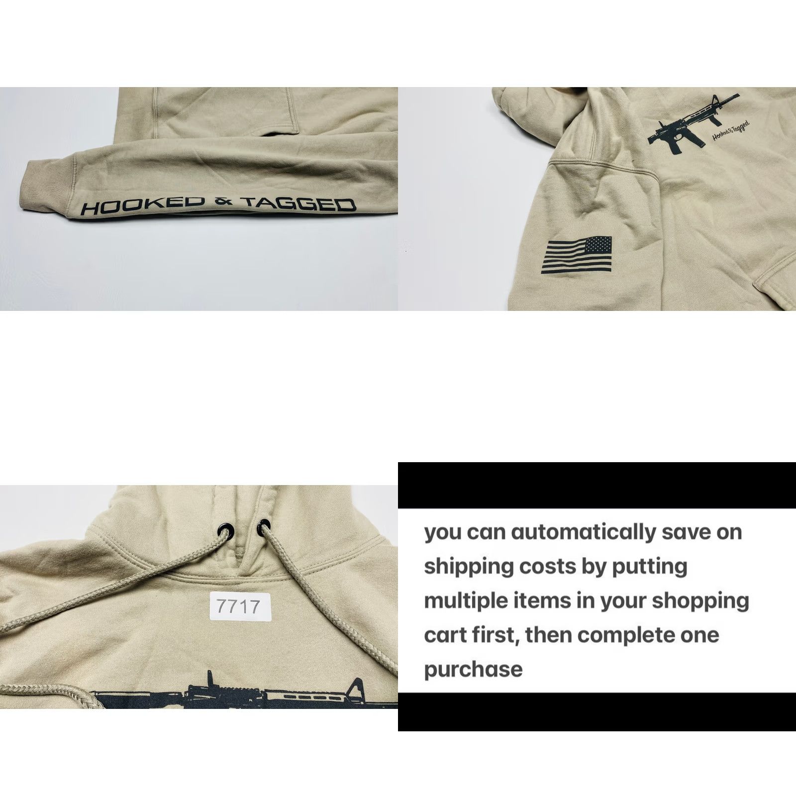 Vintage Hooked & Tagged Mens Medium Pullover Hoodie Fish Hooked And Tagged AR15 Rifle 7717 Ivory Logo Pockets Hoodie Size US M / EU 48-50 / 2 - 9 Thumbnail