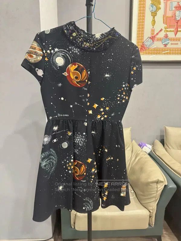 Valentino Valentino Black Cotton Dress with Cosmic Print . Size L / US 10 / IT 46 - 2 Thumbnail