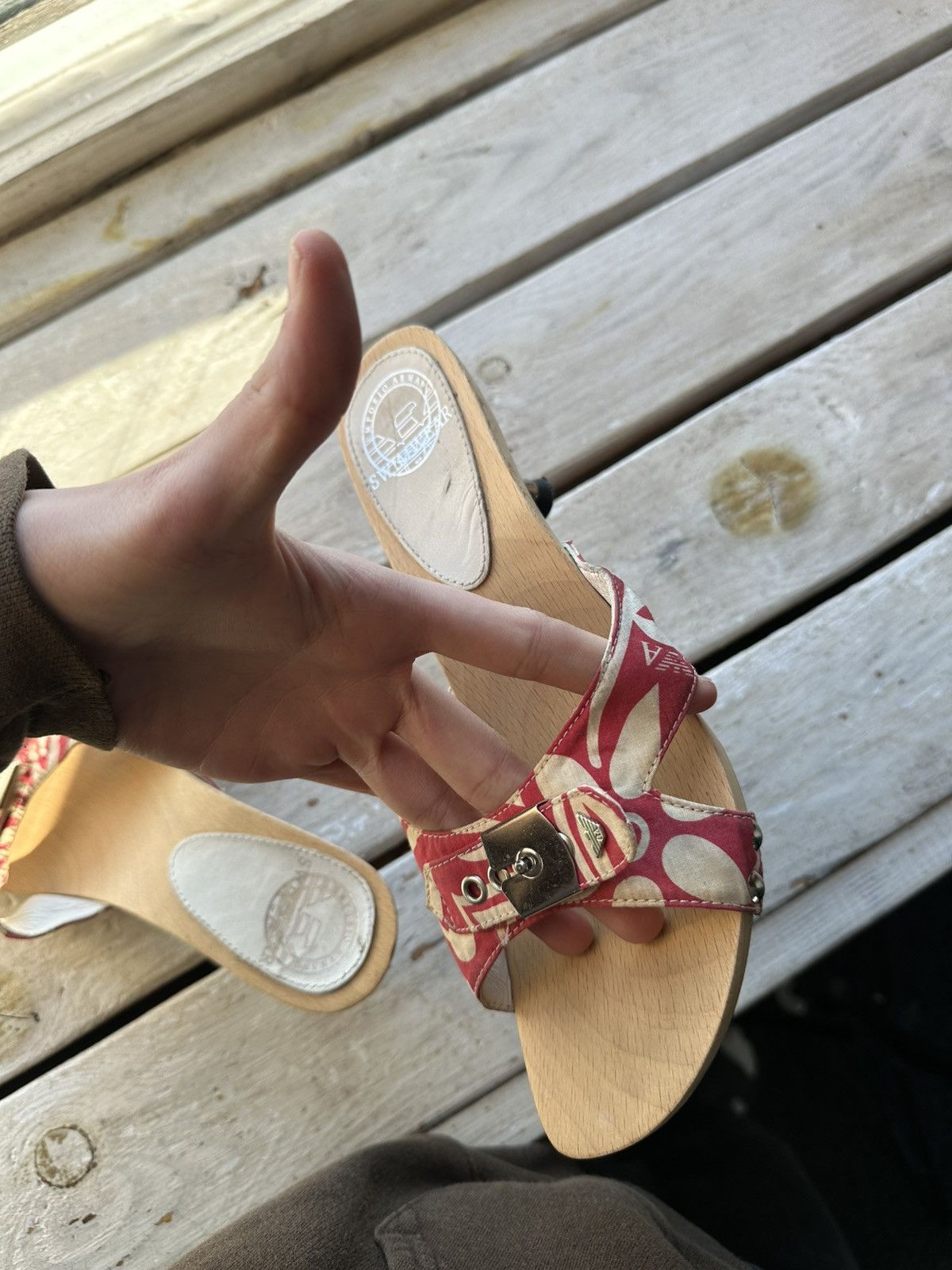 Emporio Armani × Vintage 🚨Vintage Emporio Armani Heels Shoes wood rare AVANT GARDE Size US 8 / IT 38 - 10 Thumbnail