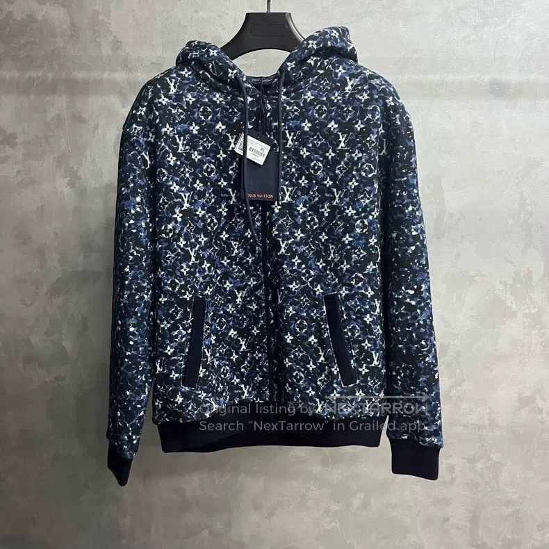 Louis Vuitton Blue color-blocked Logo monogrammed hooded z