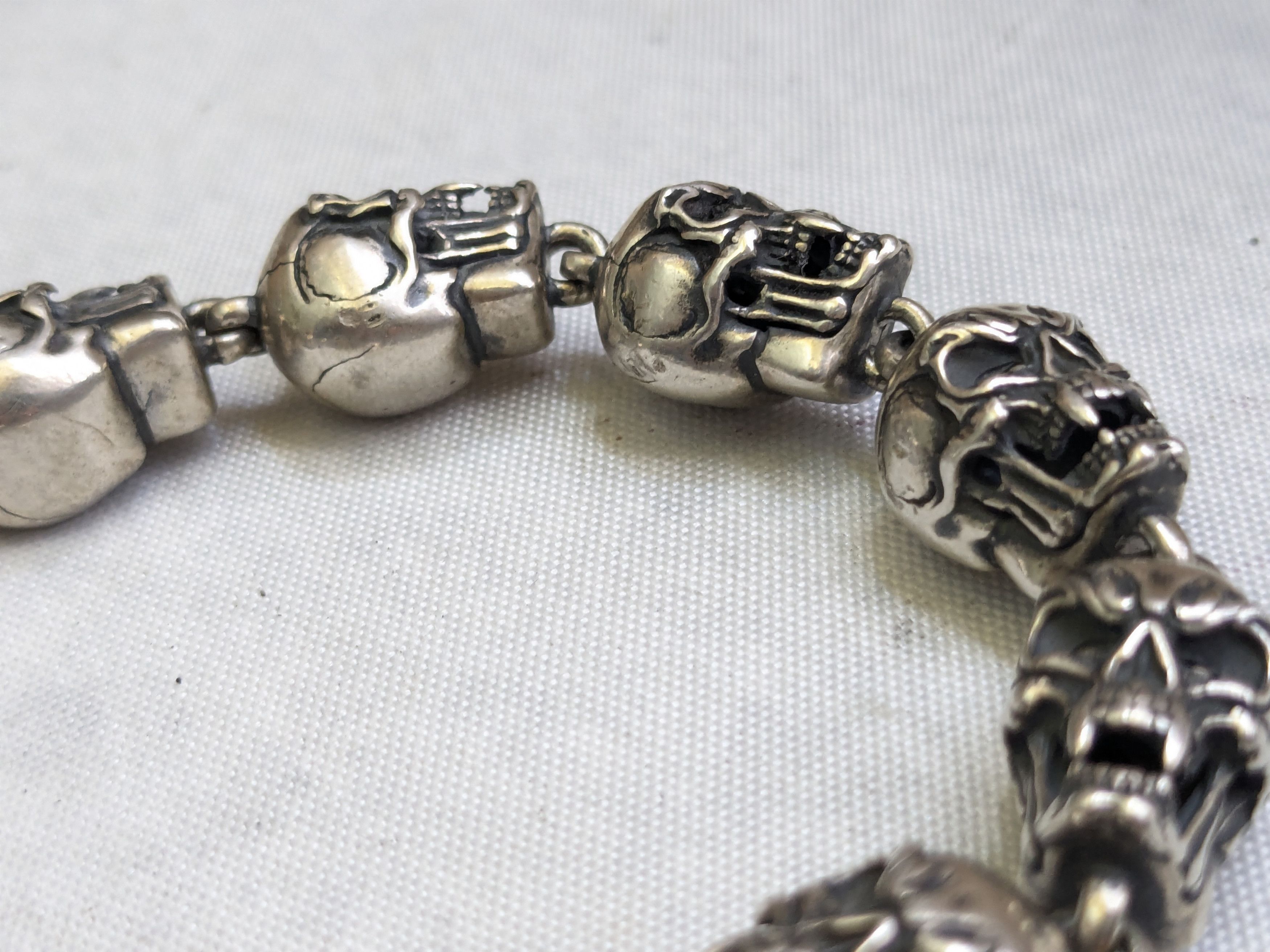 Jewelry Sterling Silver Skull Bracelet 6.75" Biker Punk Skeleton Size ONE SIZE - 8 Thumbnail