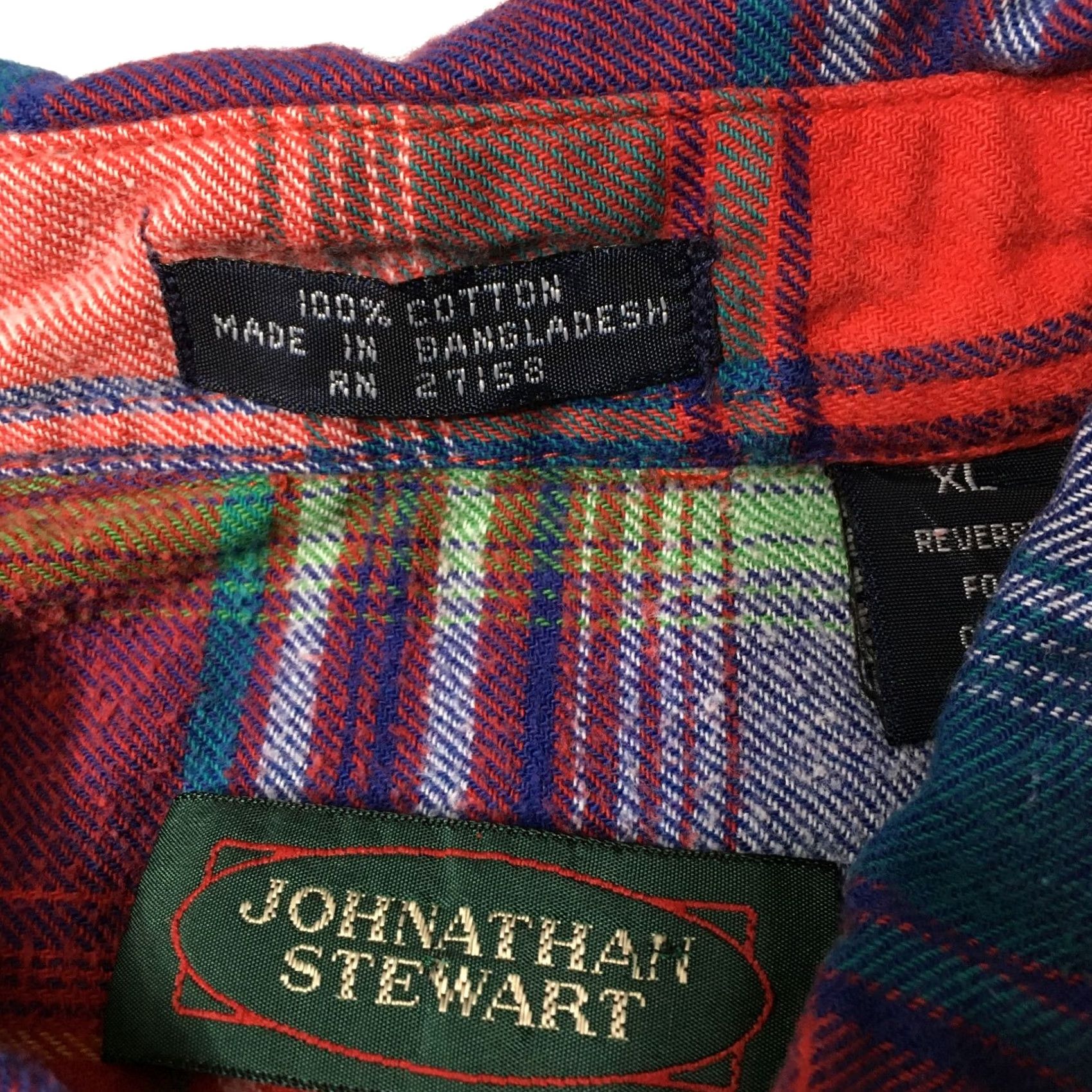 Vintage Stewart Plaid Flannel Shirt XL RED Cotton Button Up Casual Men's Size US XL / EU 56 / 4 - 3 Thumbnail