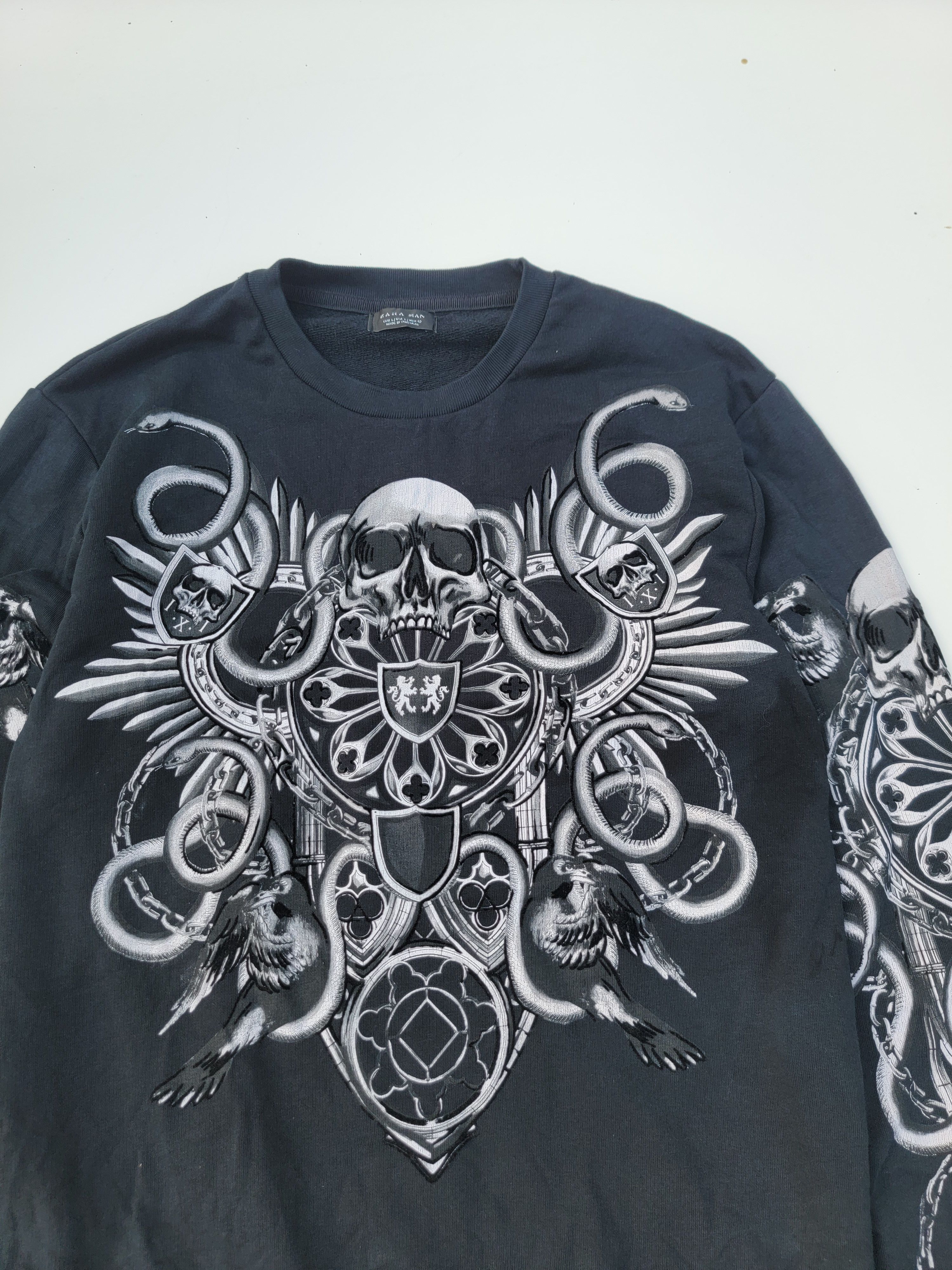 Vintage × Zara ✅️Vtg Y2K Zara Skull Over Print Size US L / EU 52-54 / 3 - 4 Thumbnail