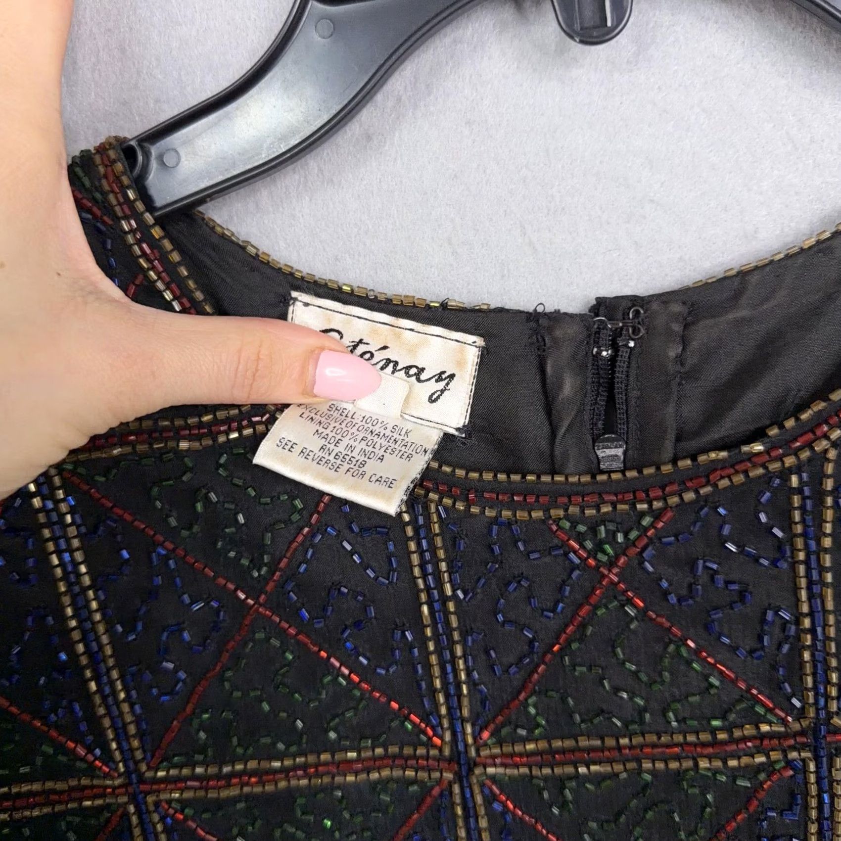 Vintage VINTAGE Stenay Blouse Womens Large Beaded Silk Short Sleeve Party Top Size L / US 10 / IT 46 - 4 Thumbnail