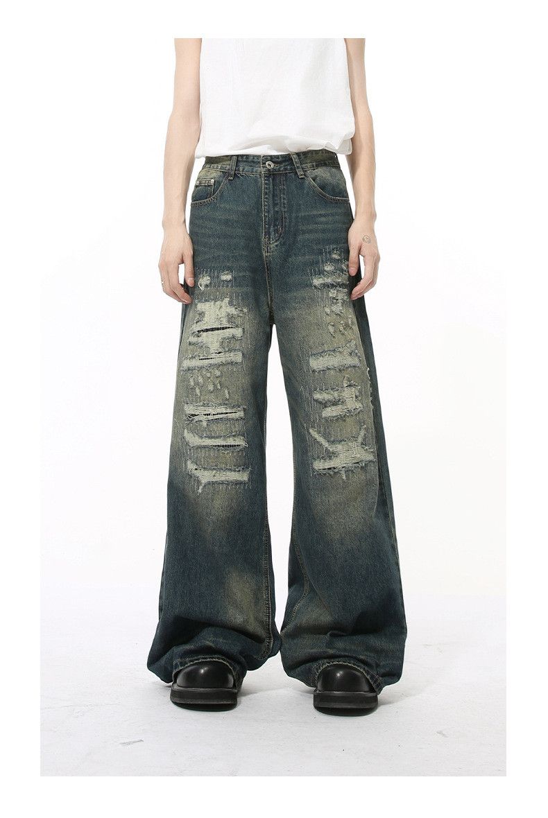 Japanese Brand × Jean Street washed distressed loose versatile wide-leg jeans Size US 32 / EU 48 - 1 Thumbnail