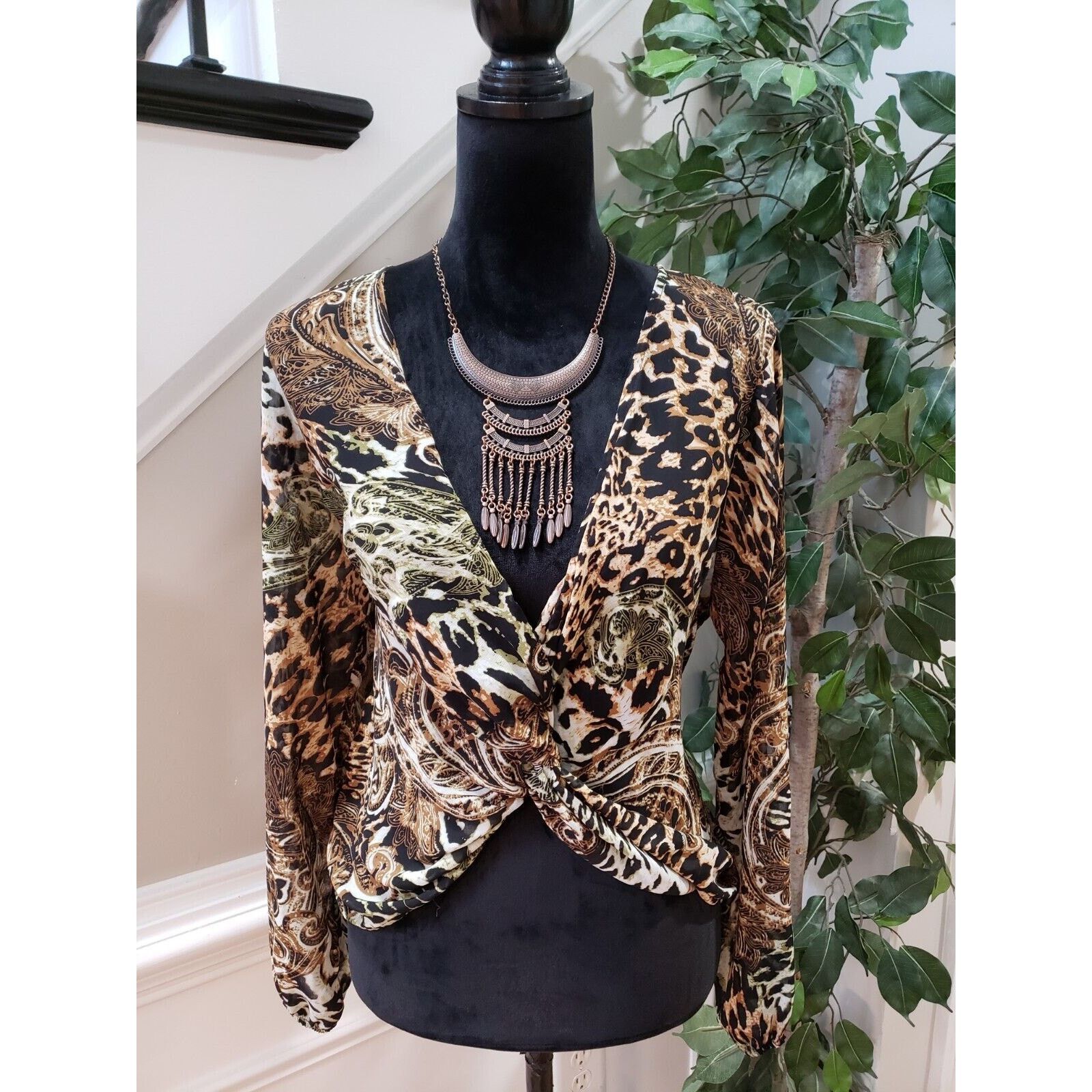 Other Dots Polyester V-Neck Long Sleeve Casual Top Blouse Size L Size L / US 10 / IT 46 - 1 Thumbnail
