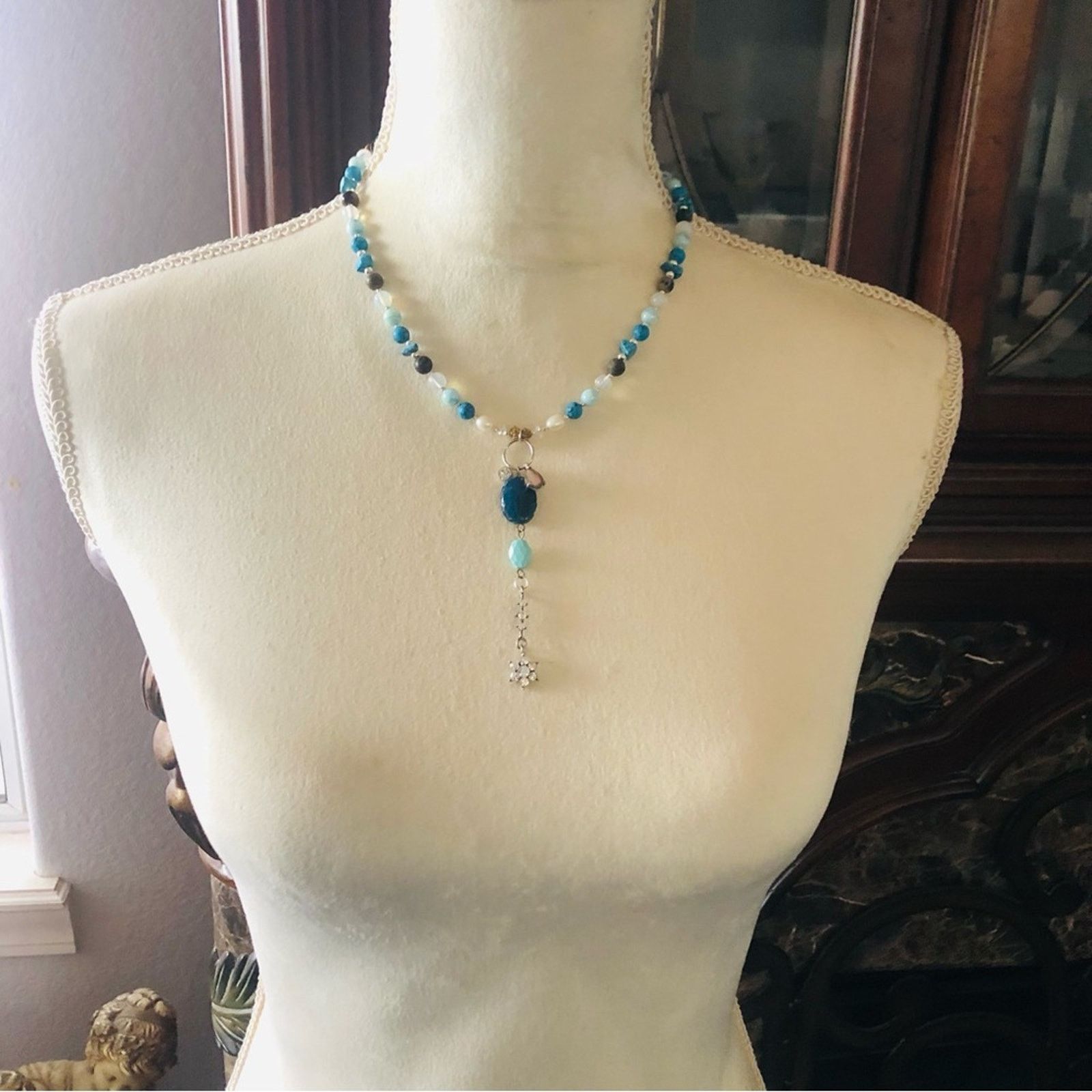 Handmade Handcrafted elegant mixed genuine stone and pearl necklace Size ONE SIZE - 4 Thumbnail