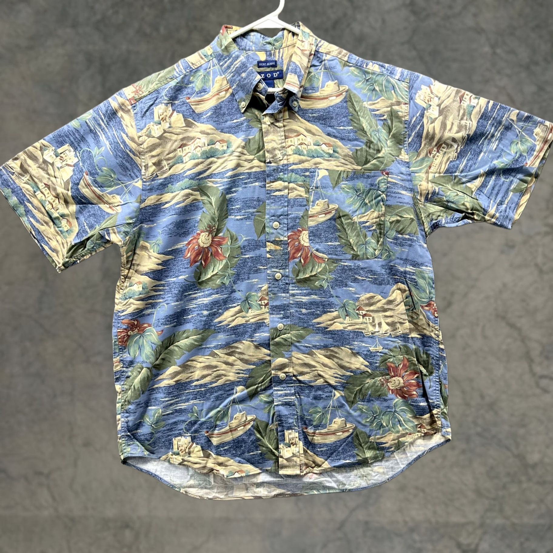 Izod IZOD Shirt Mens Medium Blue Hawaiian Tropical Short Sleeve Button Front Size US M / EU 48-50 / 2 - 1 Thumbnail