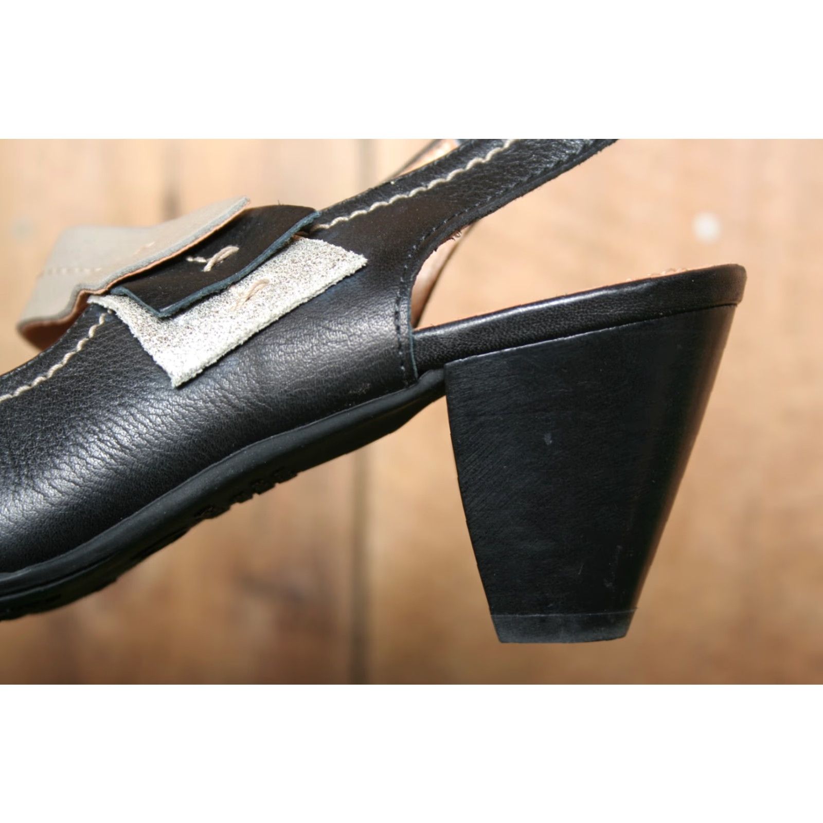 Vintage WONDERS Black & Taupe Leather Slingback Mary Jane Pumps Womens Slip On Heels 7.5 EU 38 US 7.5 Size US 8 / IT 38 - 7 Thumbnail