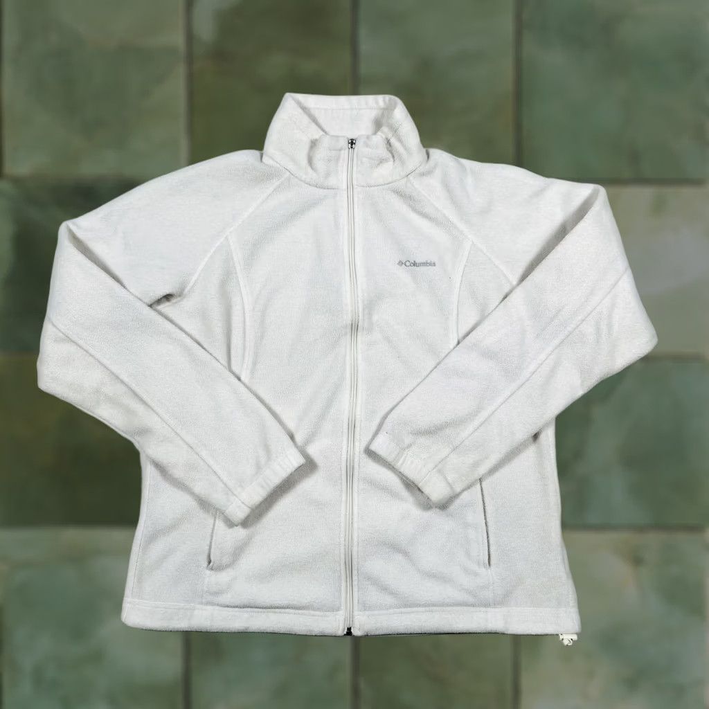 Vintage Columbia Fleece Jacket Womens XL White Full Zip Stand Collar Pockets Cozy Warm Size XL / US 12-14 / IT 48-50 - 1 Thumbnail