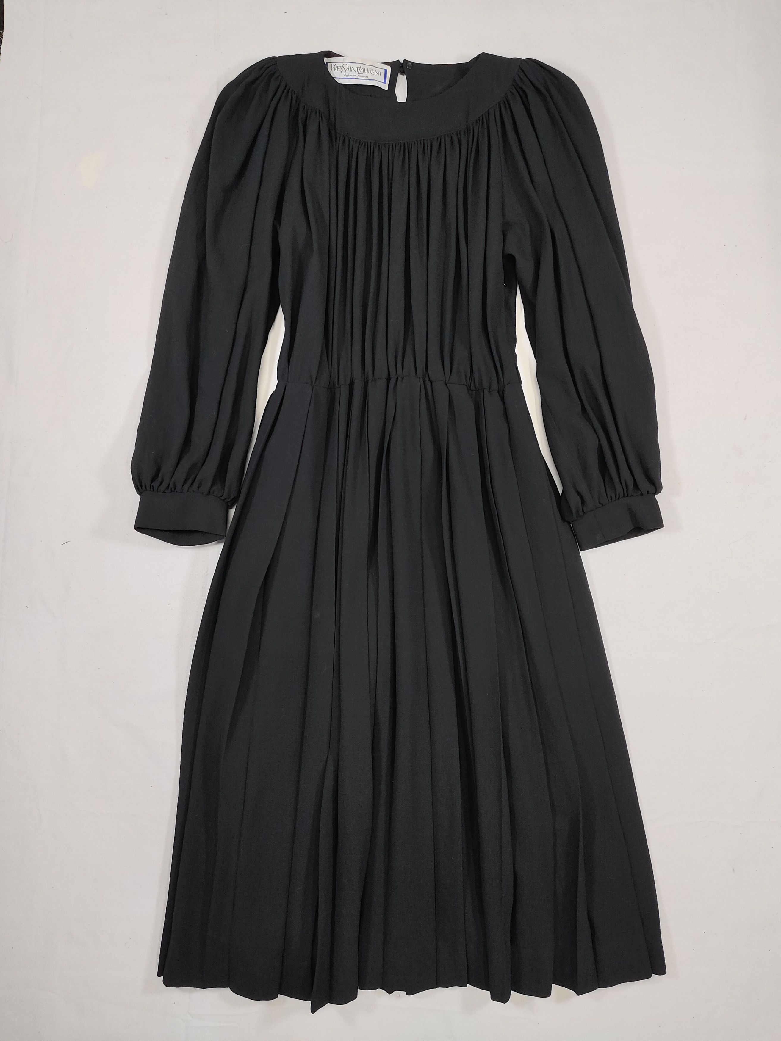 Yves Saint Laurent 80s YSL- Pleated Gathered Yoke Diffusion Femmes Wool Dress Size M / US 6-8 / IT 42-44 - 5 Thumbnail