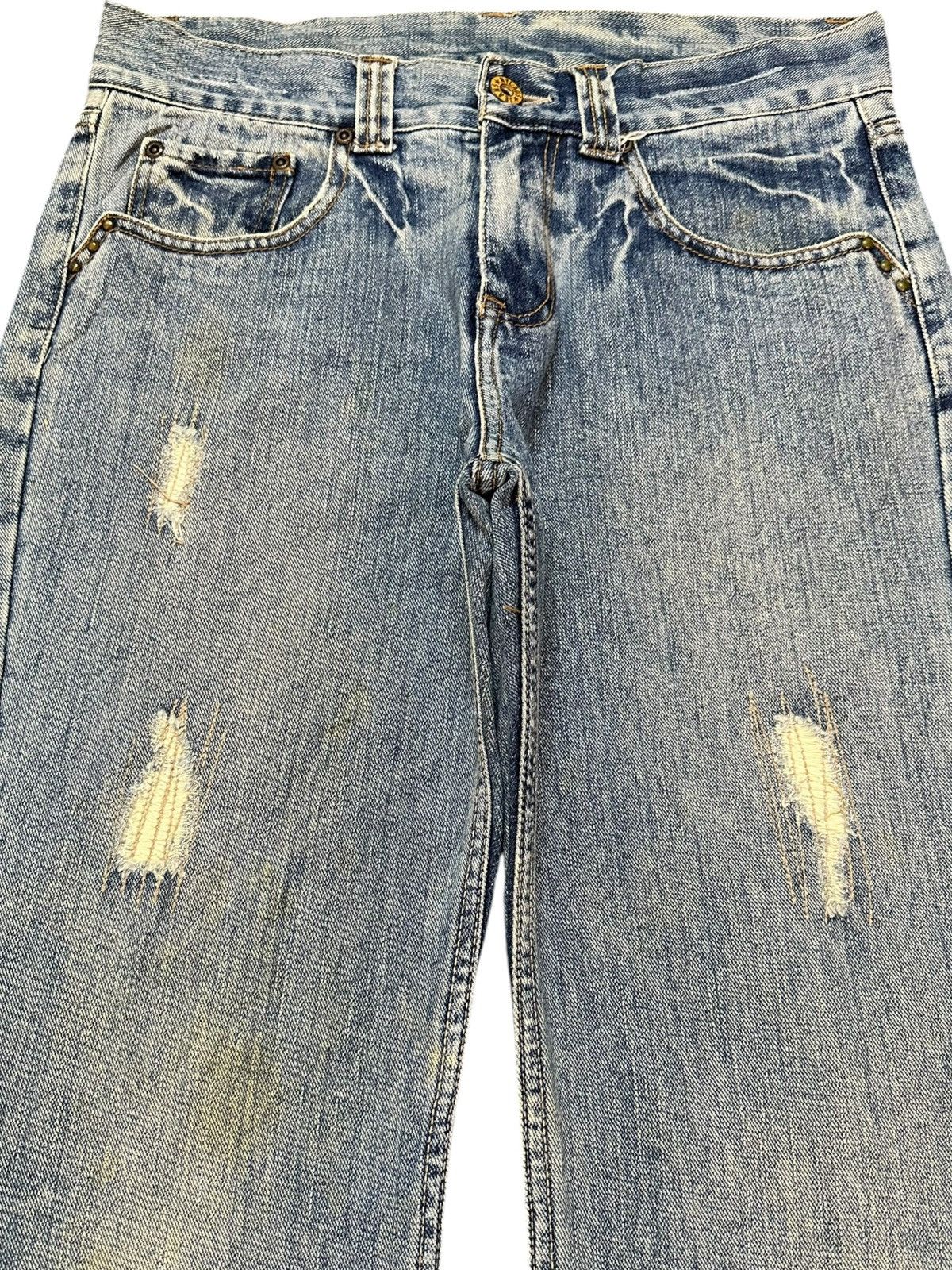 POST ARCHIVE FACTION (PAF) Vintage Nylaus Jeans Flare Faded Grunge Distressed Denim Size US 31 - 2 Thumbnail