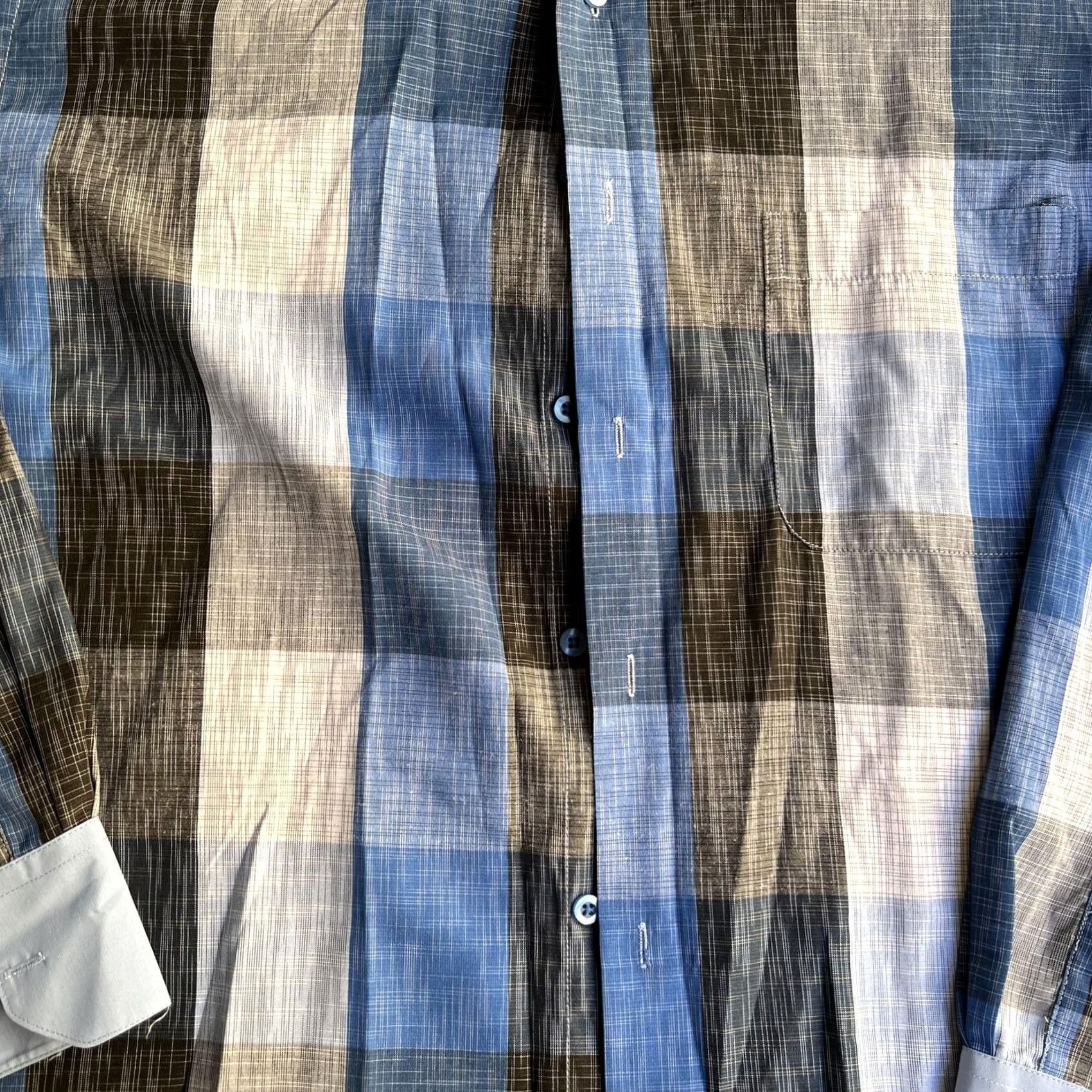 Vintage Gino Lussari Dress Shirt Mens 17.5 34/35 Blue Plaid Long Sleeve Button Front Continuous Cuff Collar Shirt Size 48R - 2 Thumbnail